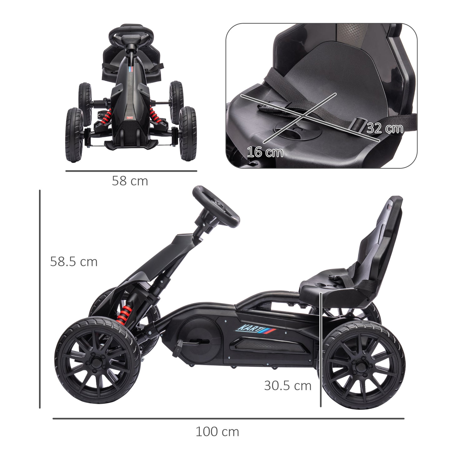 Kids Pedal Go Kart, with Adjustable Seat, EVA Wheels, Seat, Handbrake