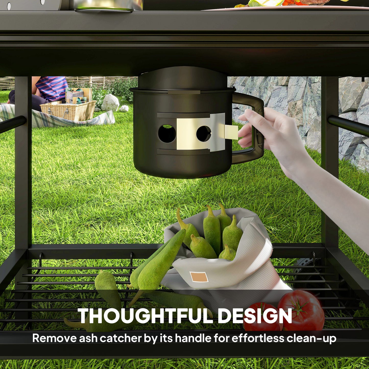 Charcoal BBQ Grill with Foldable Front Side Shelf