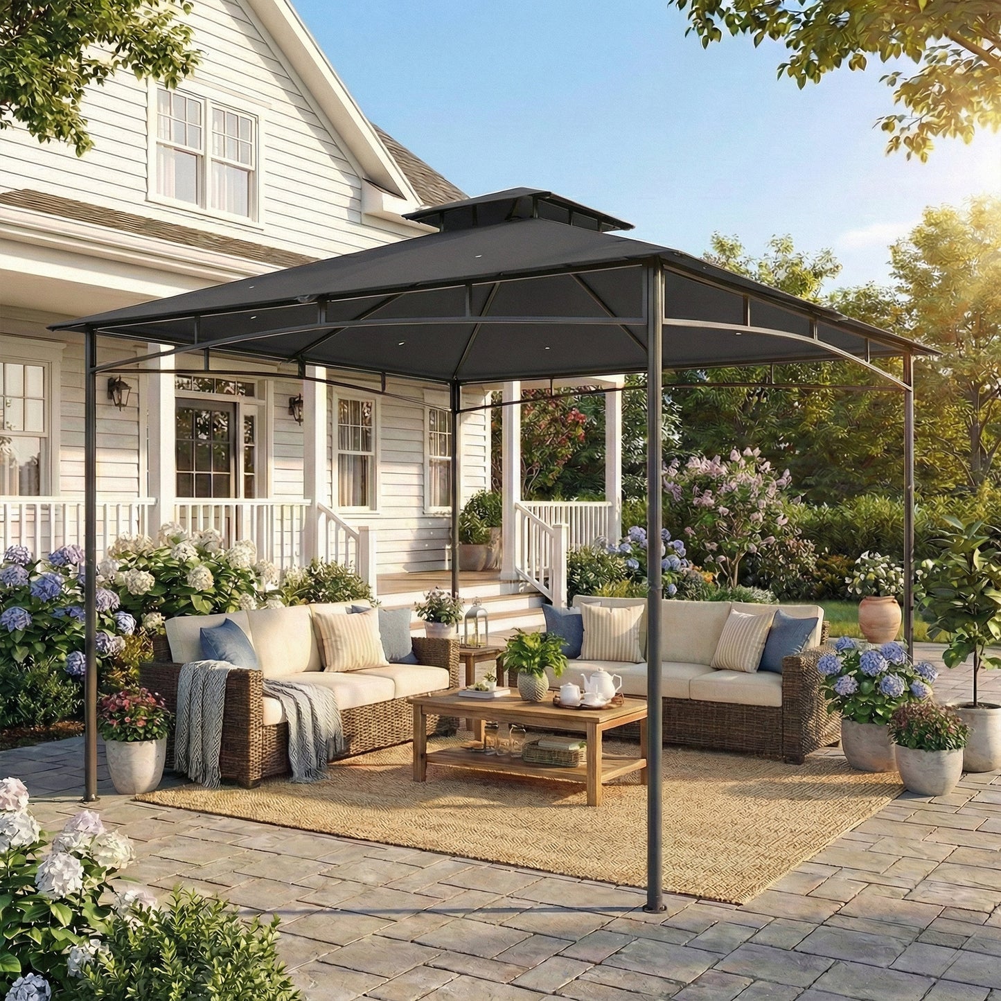 3 x 3 m Gazebo, Garden Gazebo with 2-Tier Roof, Metal Frame
