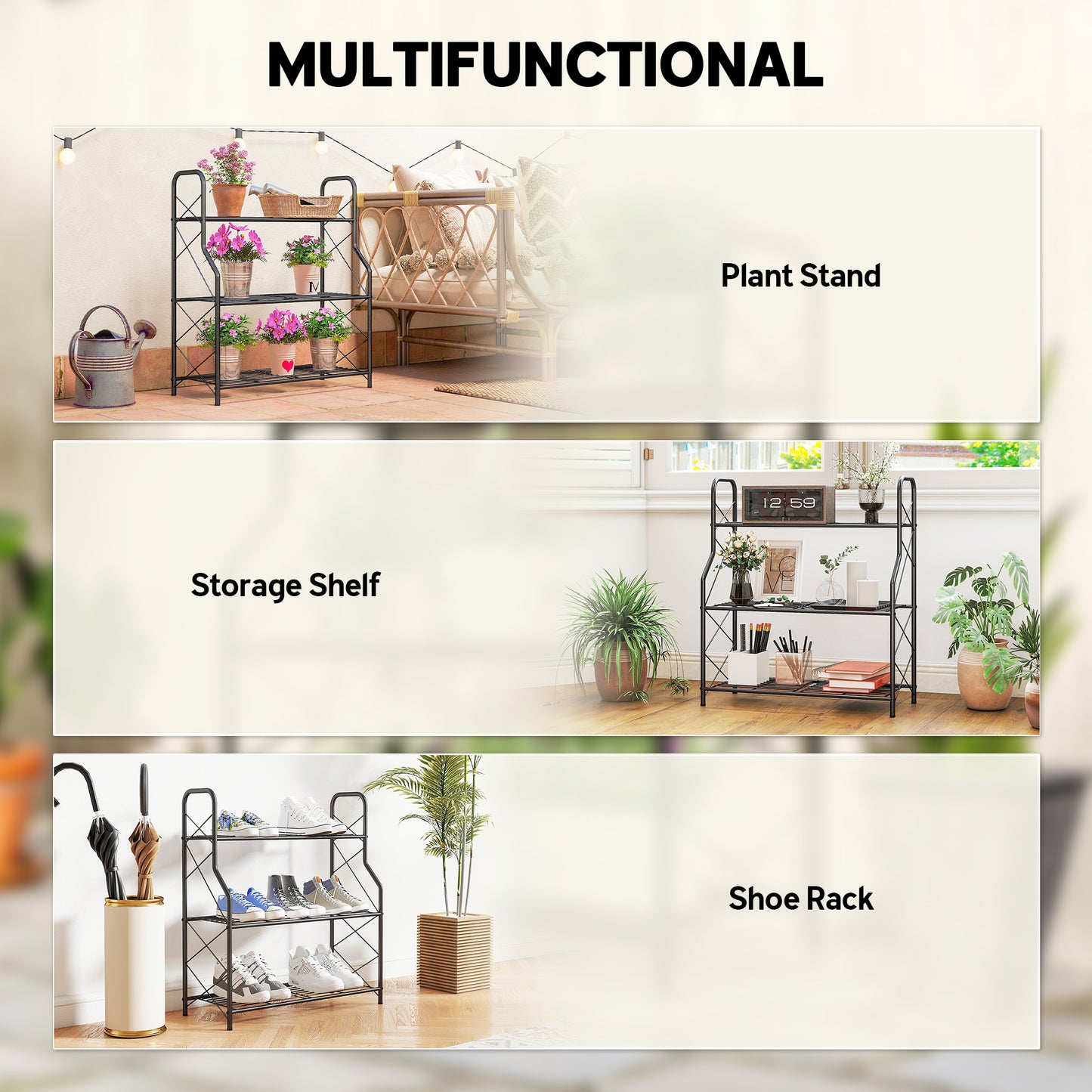 3-Tier Metal Plant Stand, Heavy Duty Ladder Shelf Potted Plants