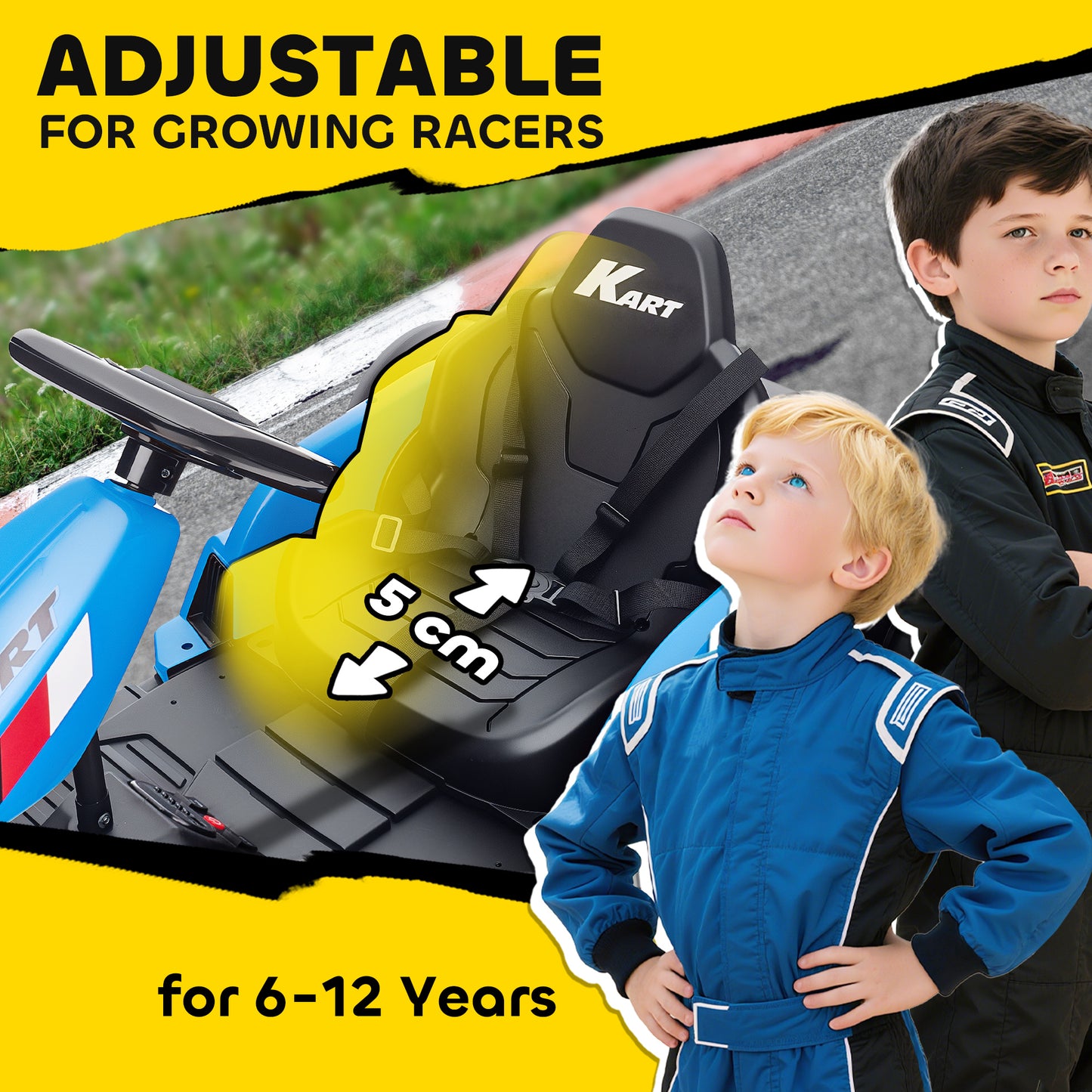24V Electric Go Kart, Drift Kart with Adjustable Seat, Slow Start