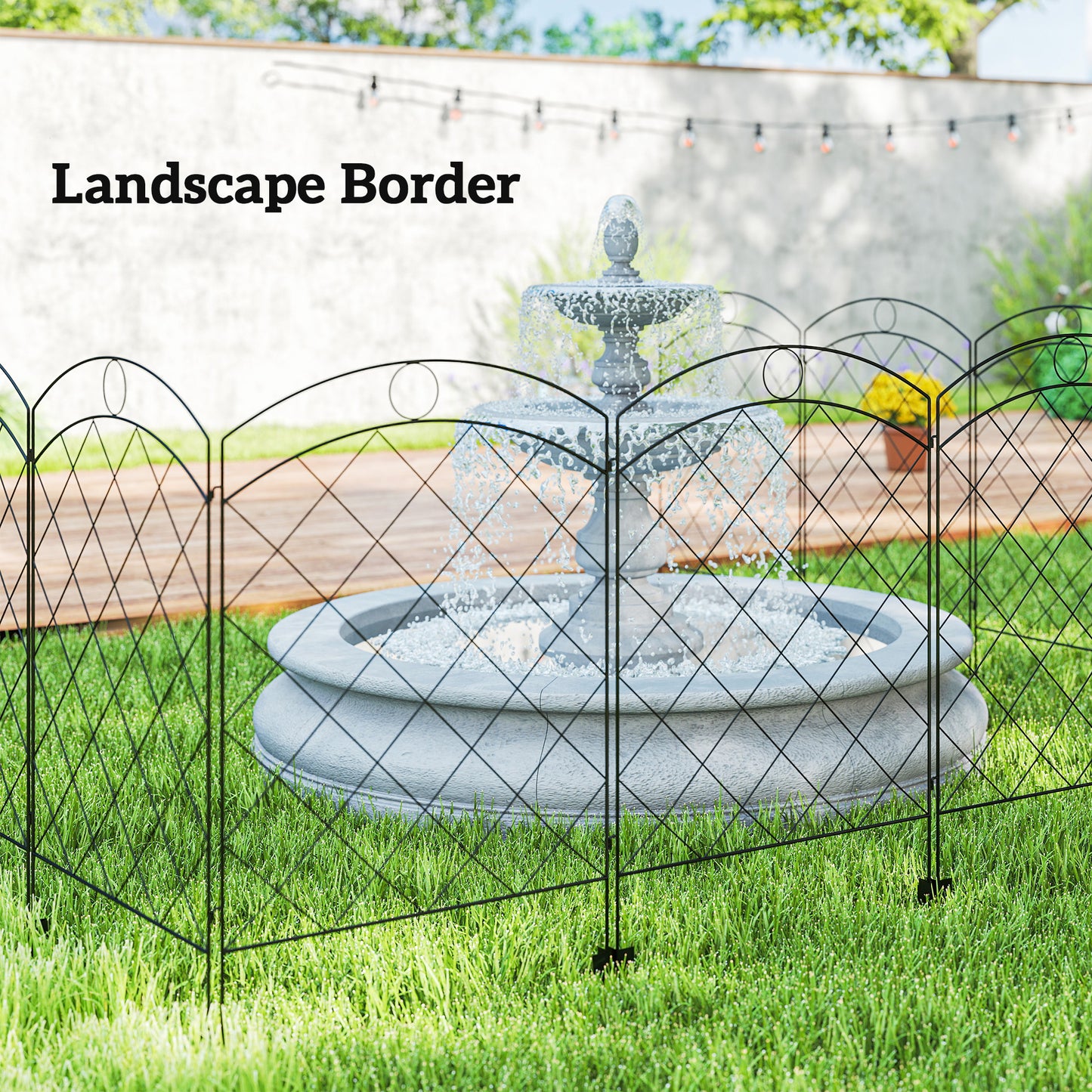 Steel Decorative Outdoor Picket Fence Panels Set of 4