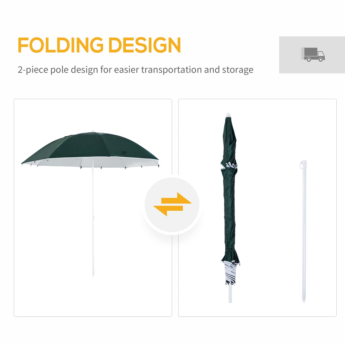 2m UV Protection Fishing Beach Umbrella Brolly Shelter w/ Side