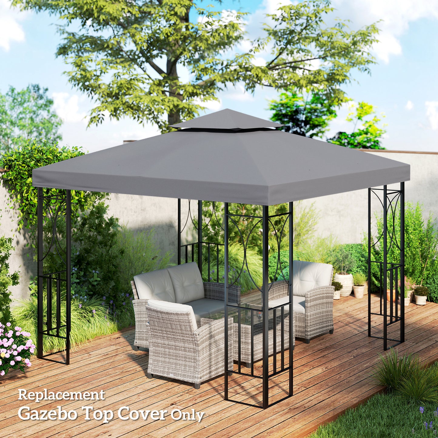 3(m) Gazebo Top Cover Double Tier Canopy Replacement Pavilion Roof