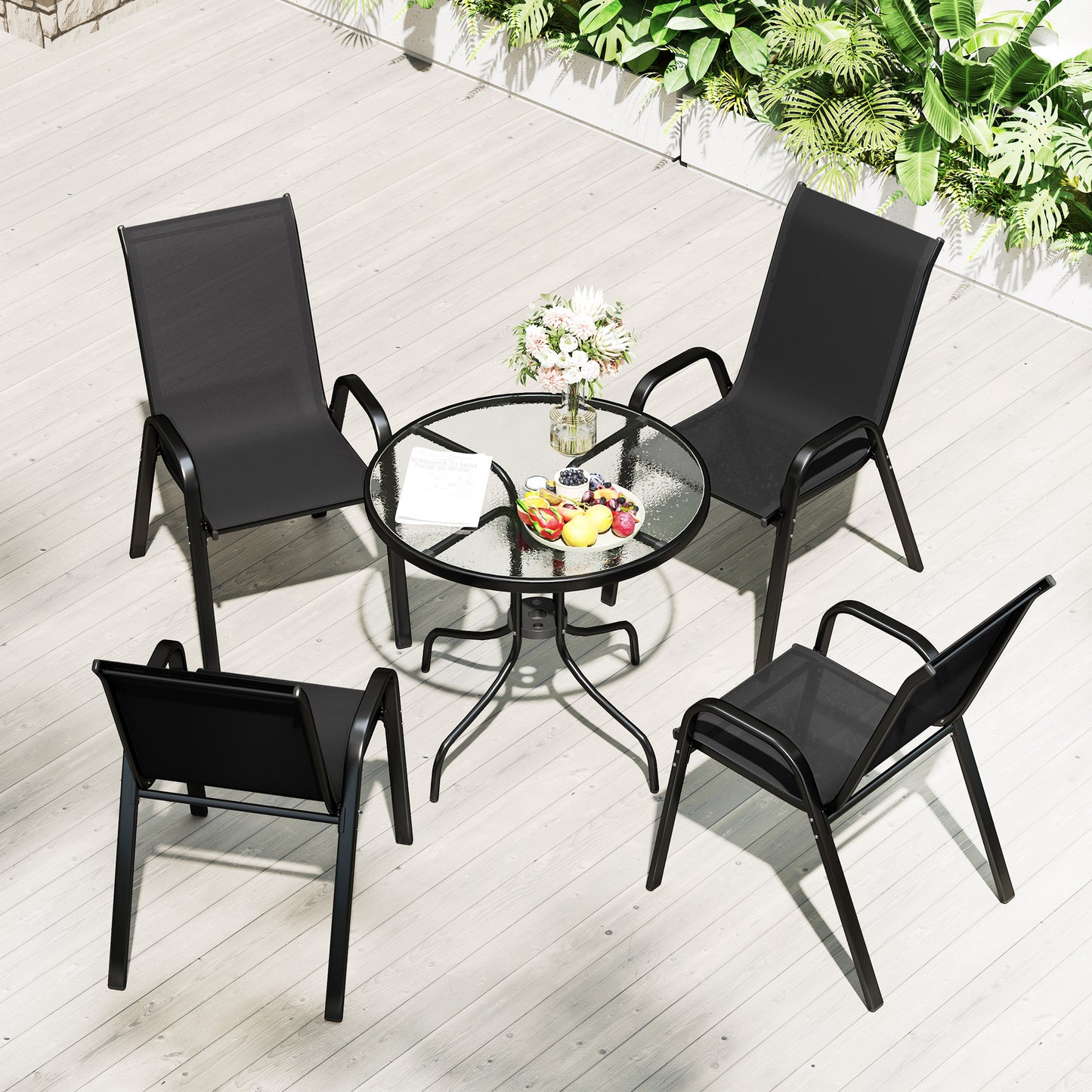Five-Piece Steel Patio Set, with Glass-Top Table