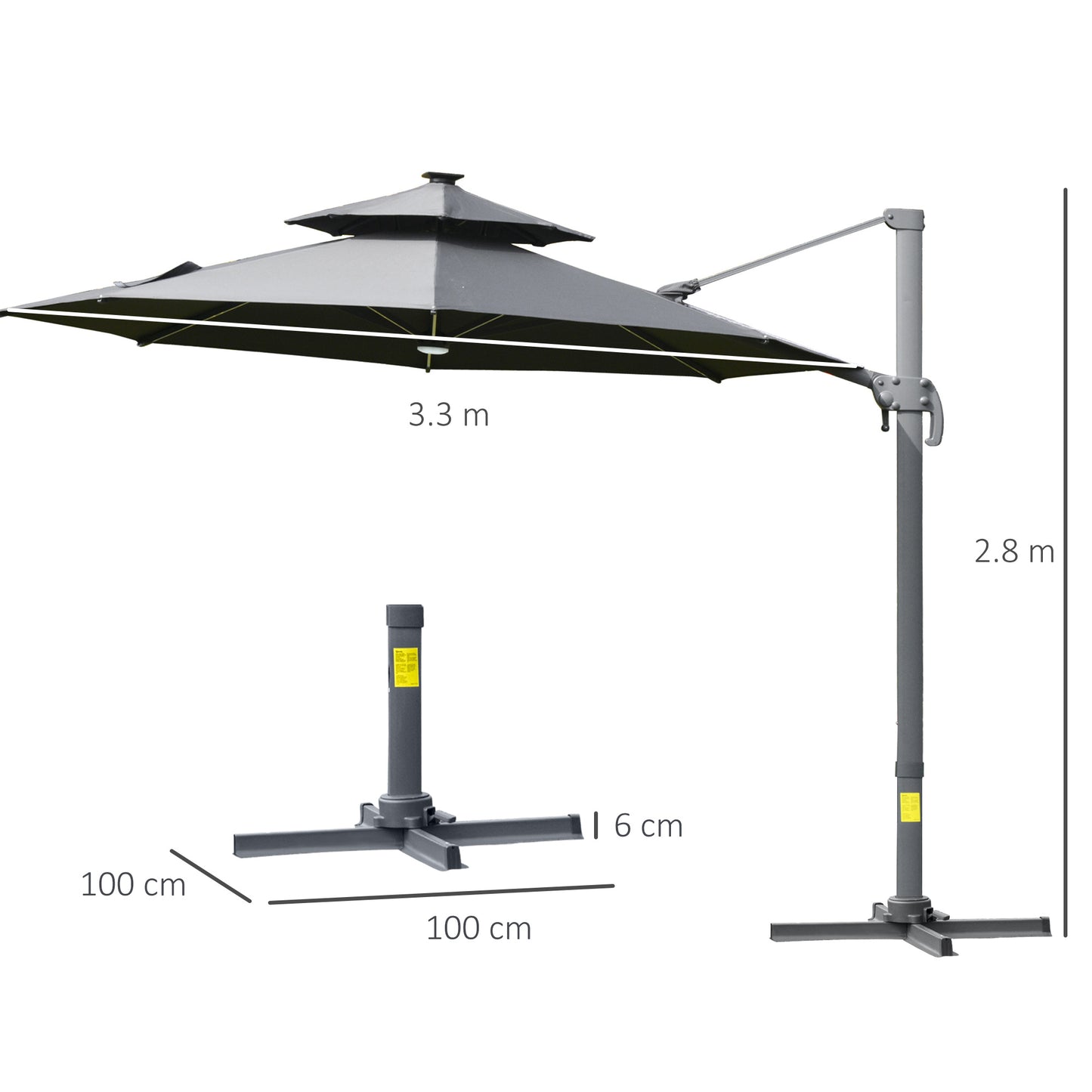 3m Cantilever Parasol w/ Solar Lights Power Bank Base 360° Spin