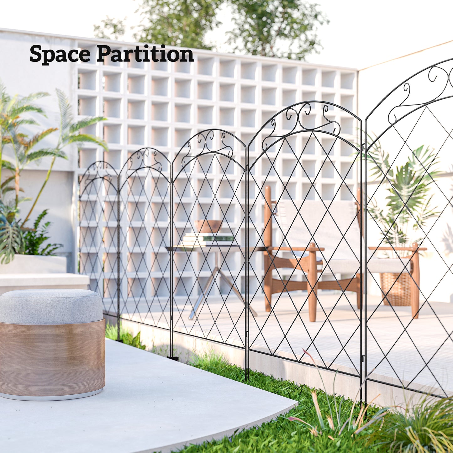 Steel Decorative Swirls Outdoor Picket Fence Panels Set of 4
