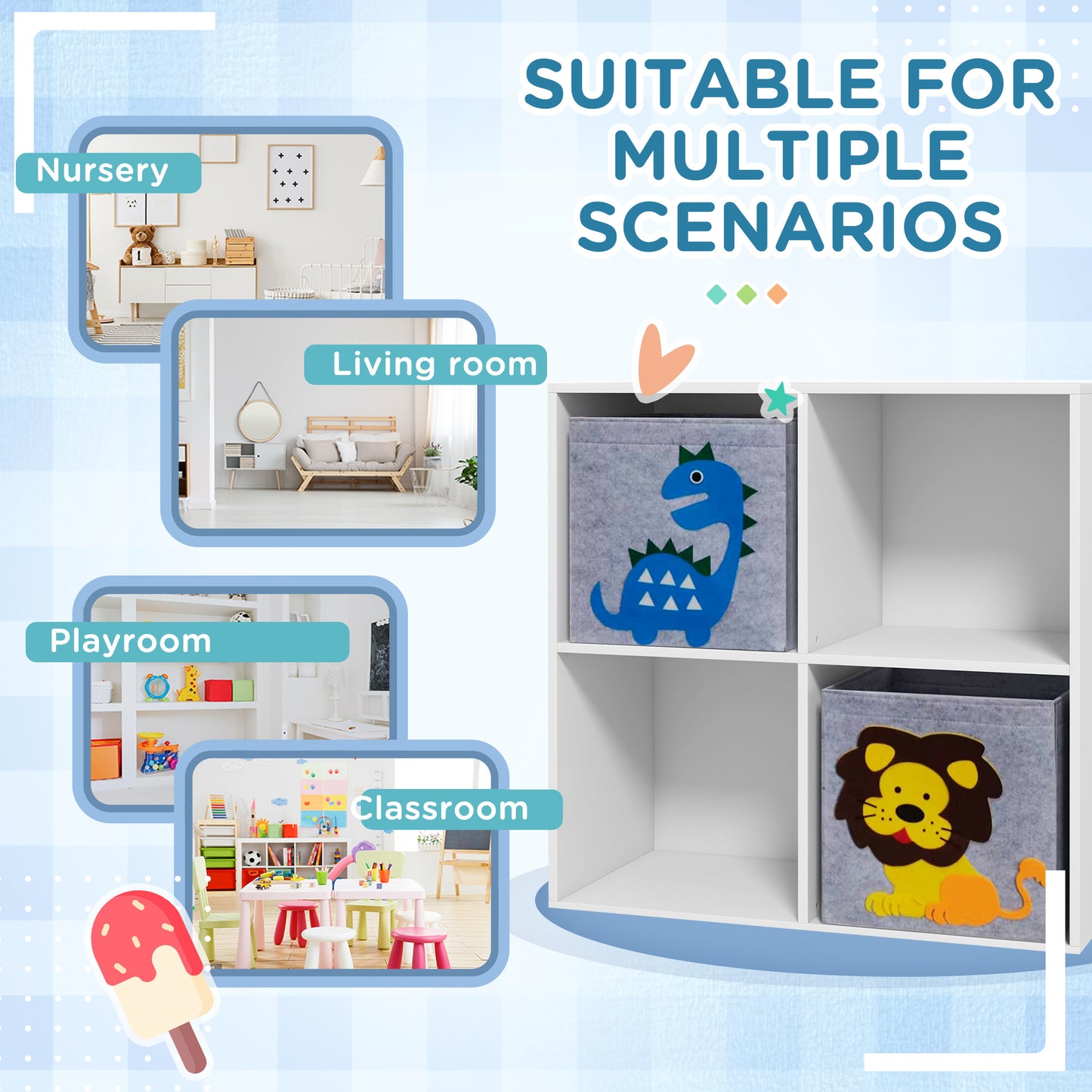 Kids Toy Box with Two Non-Woven Fabric Drawers, 61.8 x 29.9 x 61.8cm