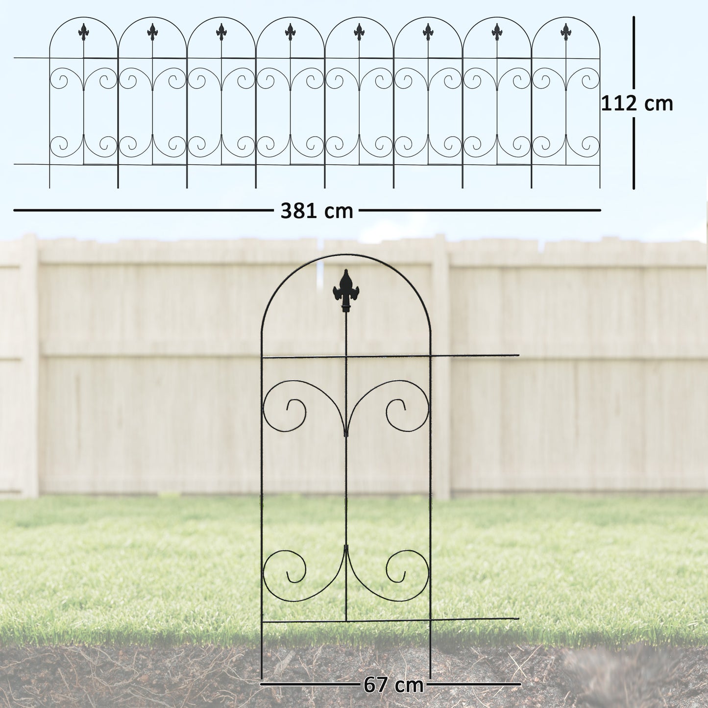 Decorative Garden Fencing, 8PCs 44in x 12.5ft Outdoor Picket Fence