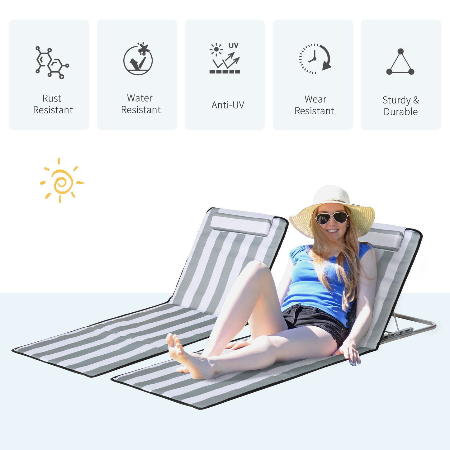 Set of 2 Foldable Garden Beach Chair Mat Lightweight Outdoor Sun