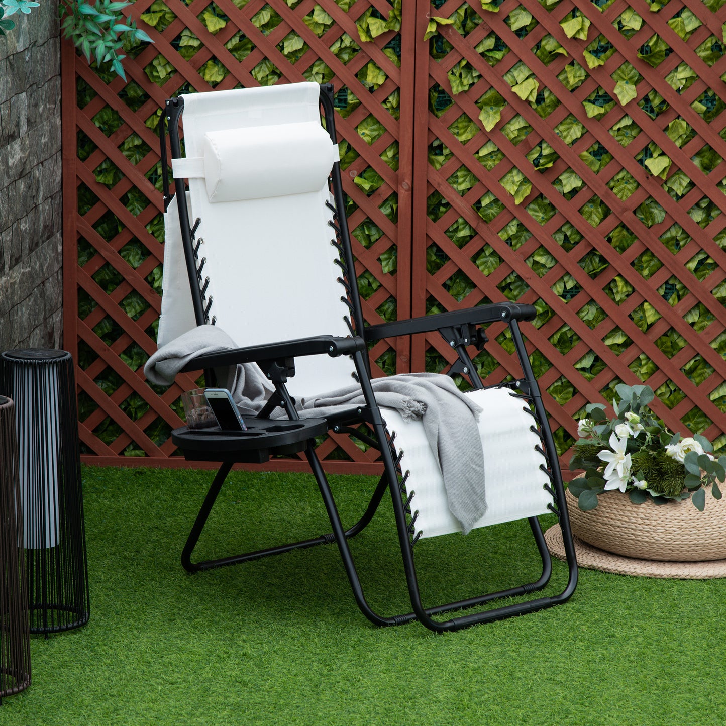 Zero Gravity Garden Folding Patio Sun Lounger w/Cup Holder & Canopy