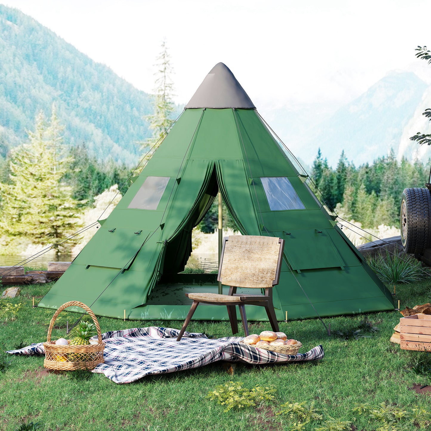 6 Men Tipi Tent with Carry Bag