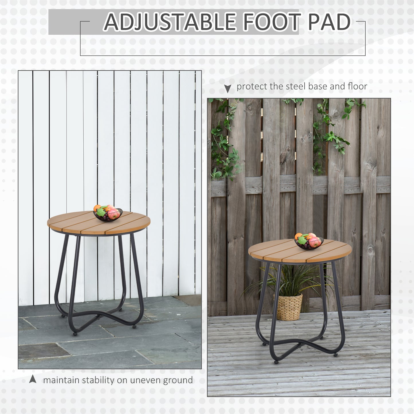 Round Outdoor Side Table Adjustable Leg Pads Garden Table 49 x 49 x