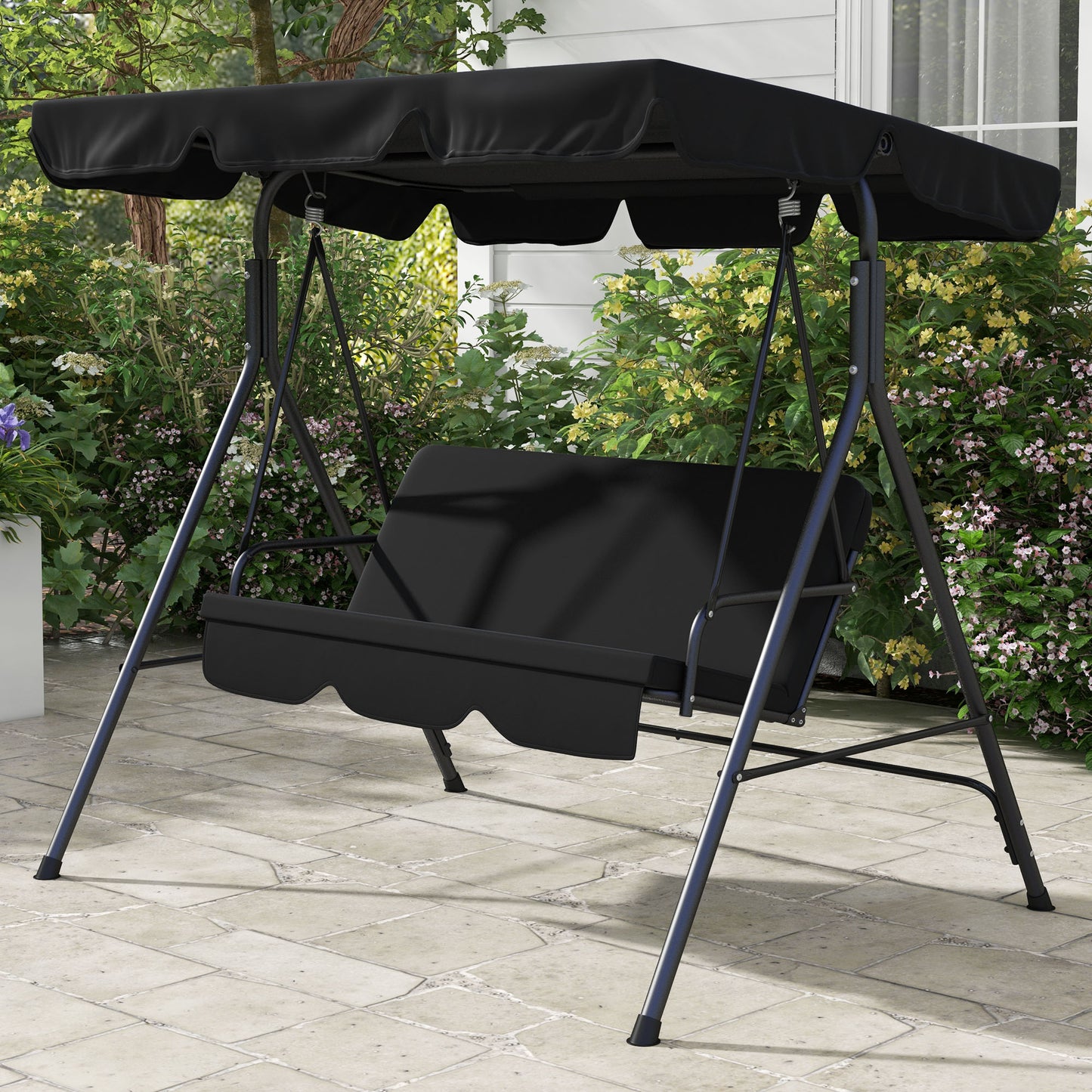 Three-Seater Garden Swing Chair, with Adjustable Canopy
