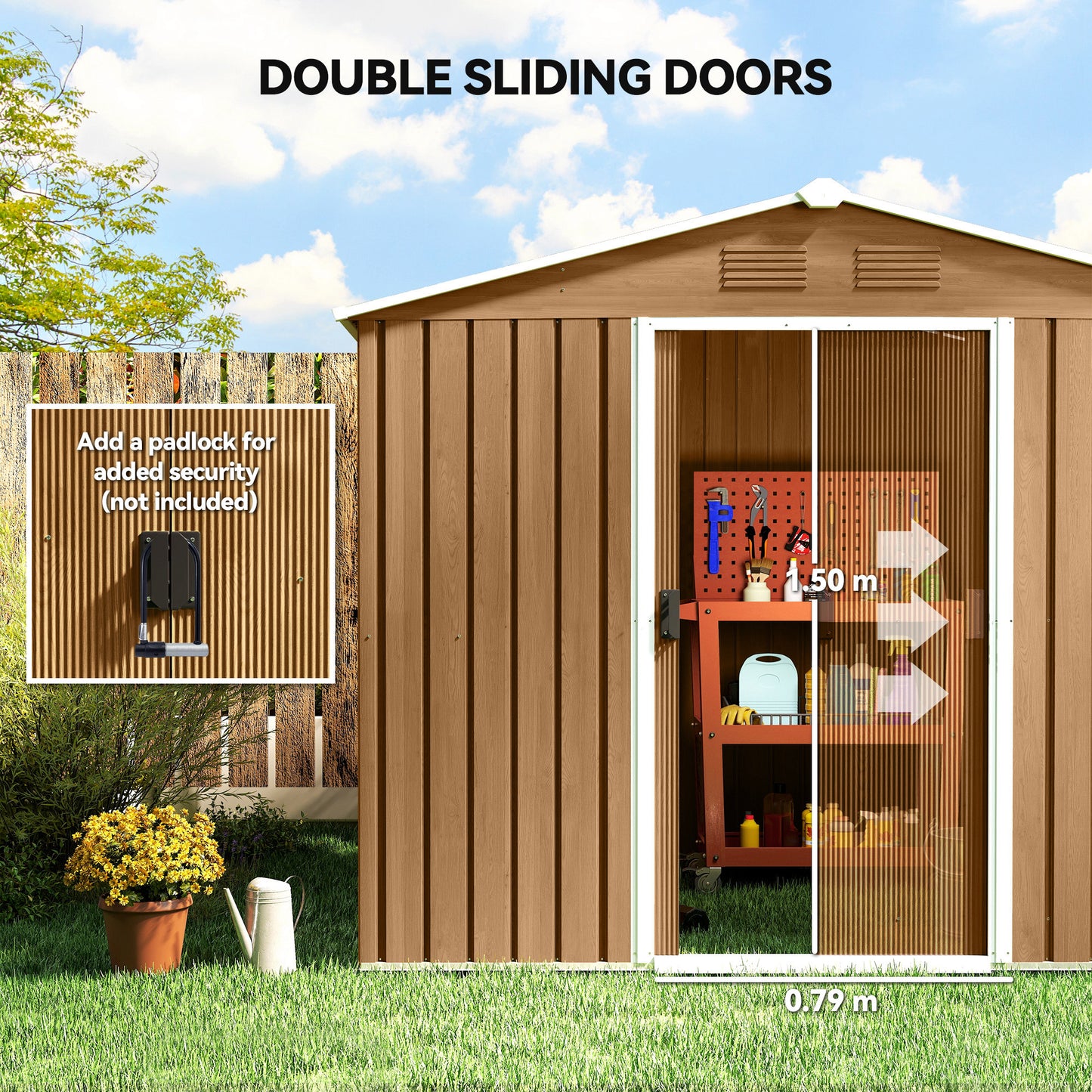 8 x 6ft Galvanised Steel Shed, with Double Door
