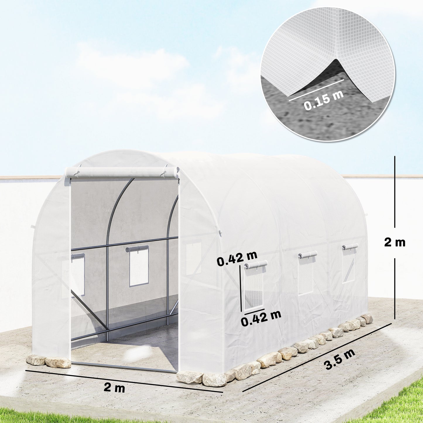 3.5 x 2 x 2 m Polytunnel Greenhouse