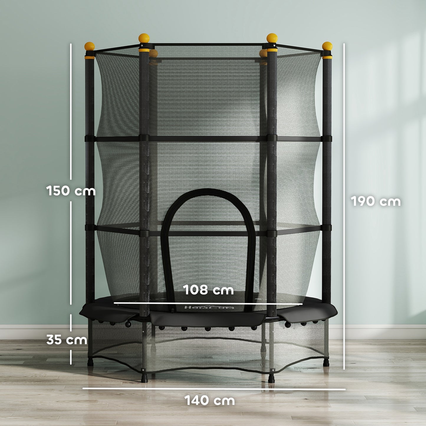 4.6FT/55" Kids Trampoline with Enclosure Net, Outdoor Indoor Use