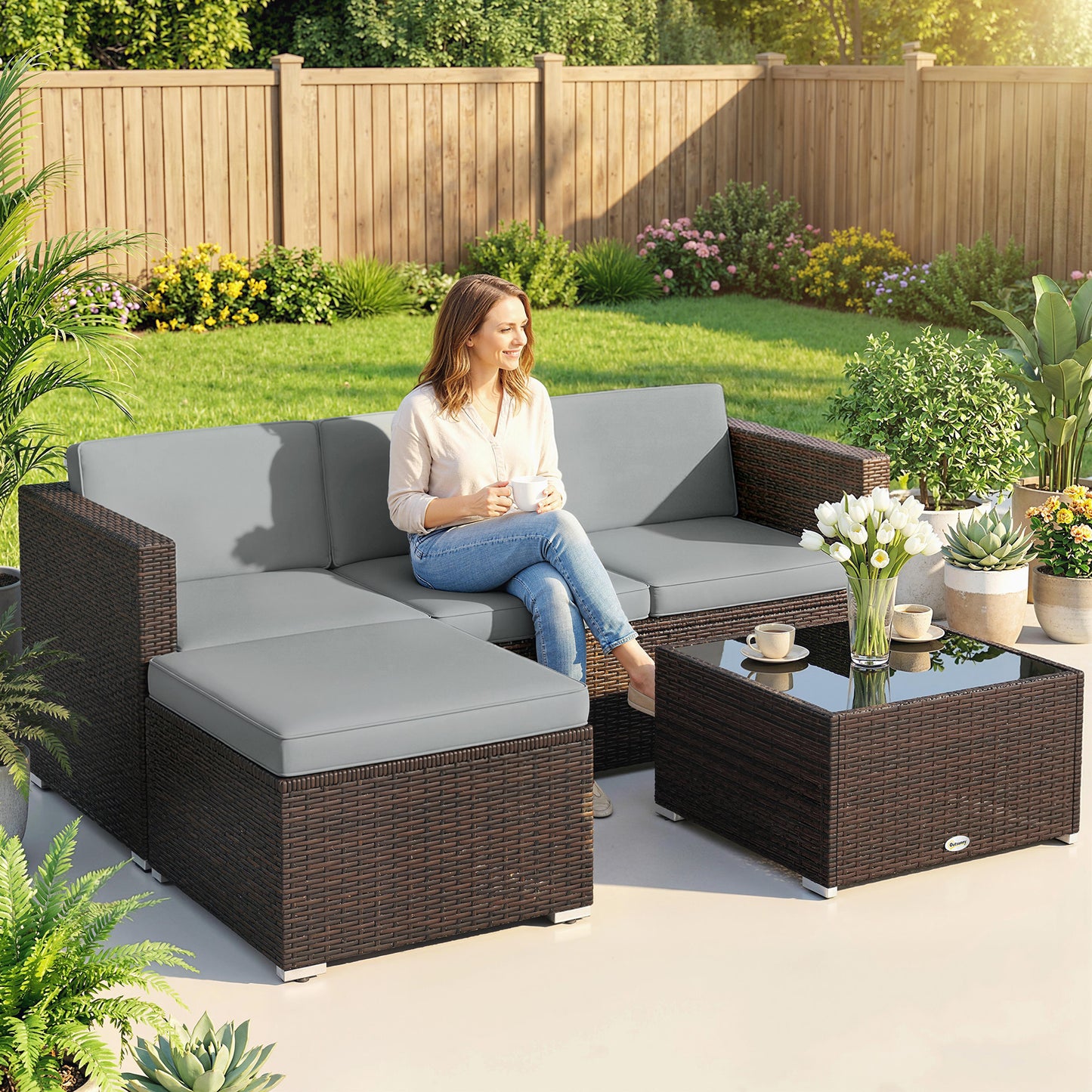 3 Pieces Garden Furniture Set w/ Cushions