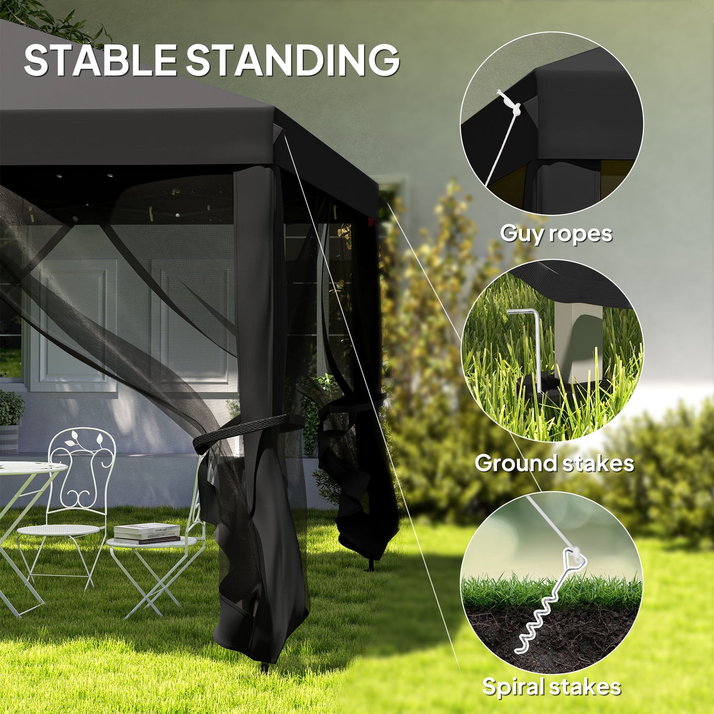 3 x 3 m Pop Up Gazebo, 420D Garden Tent Canopy