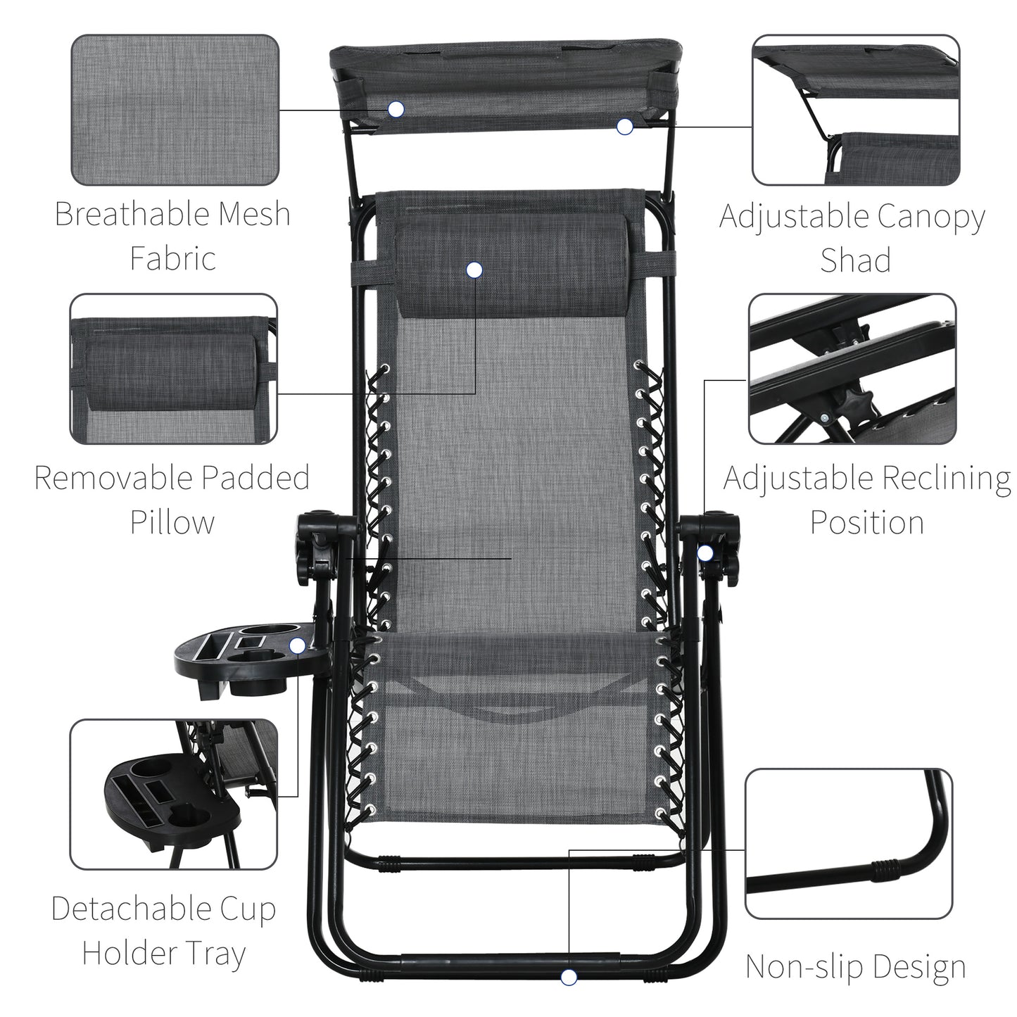 Foldable Reclining Garden Chair with Headrest
