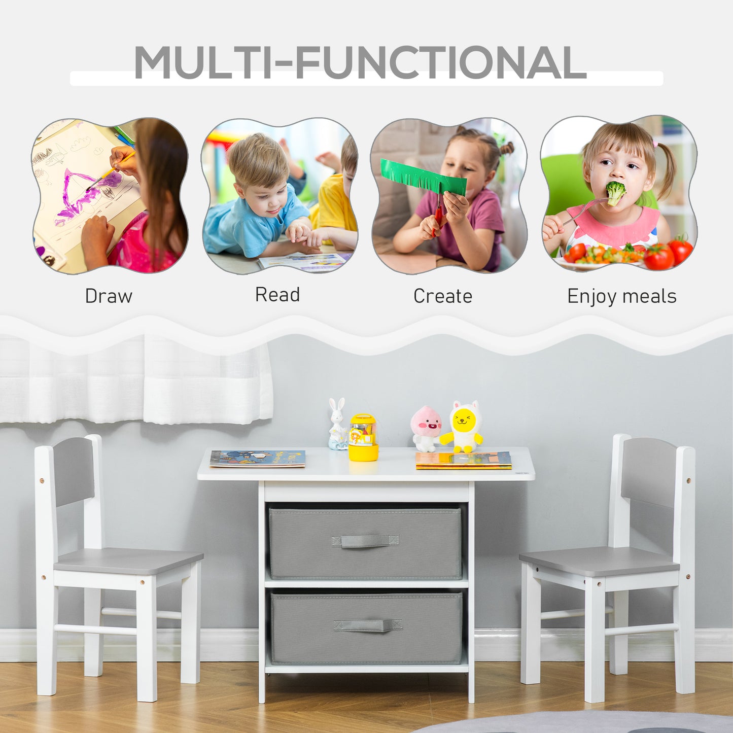3 Pcs Kids Table & Chairs Set Mini Seating Furniture Home Playroom