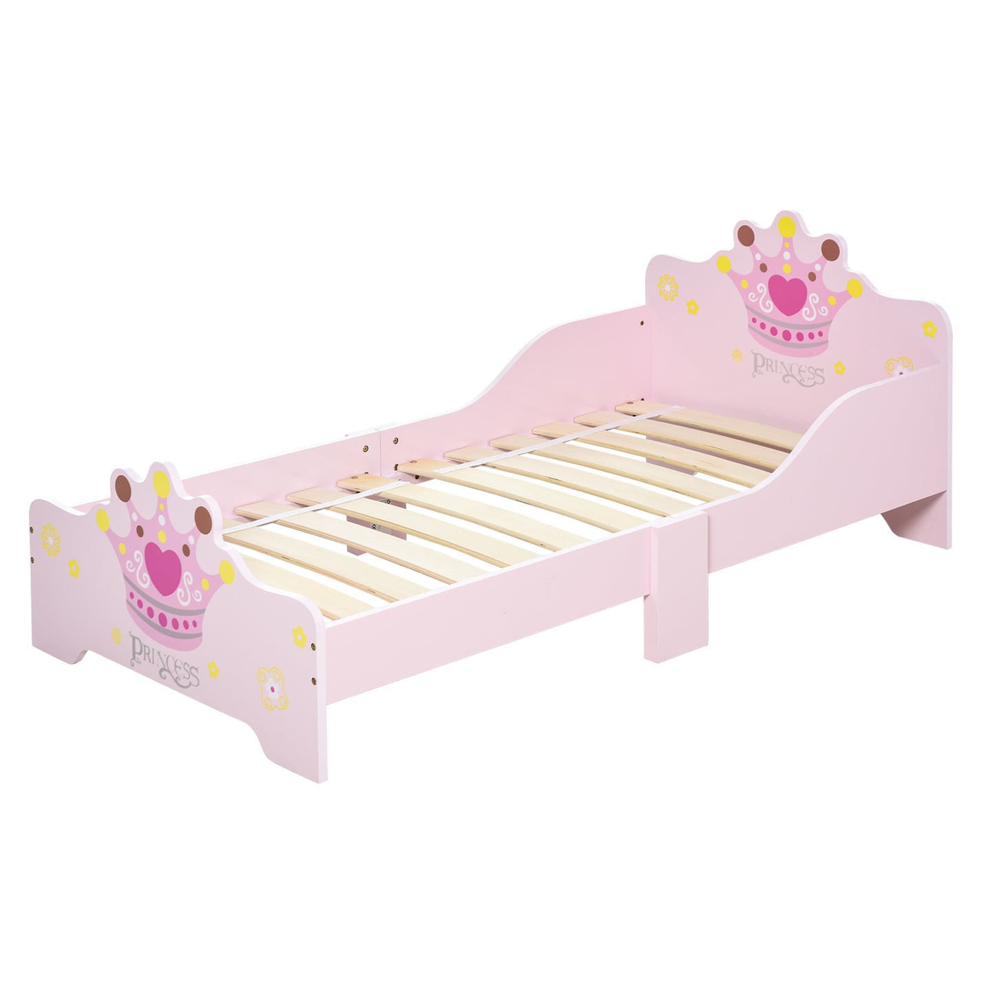 Kids Toddler Bed Princess Crown Theme Safety Side Rails Slats Home