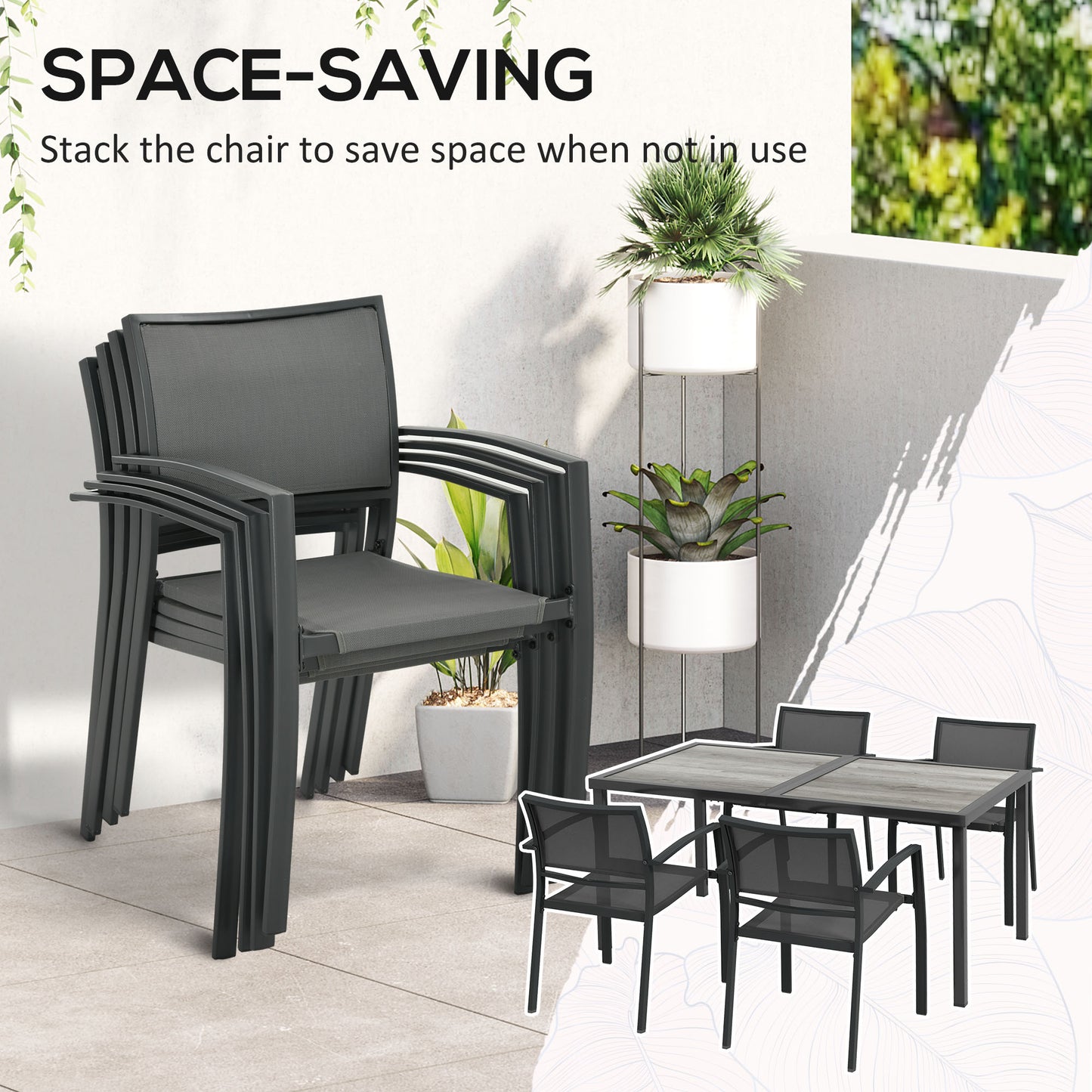 Five-Piece Casual Outdoor Dining Set, with Wood-Effect Table