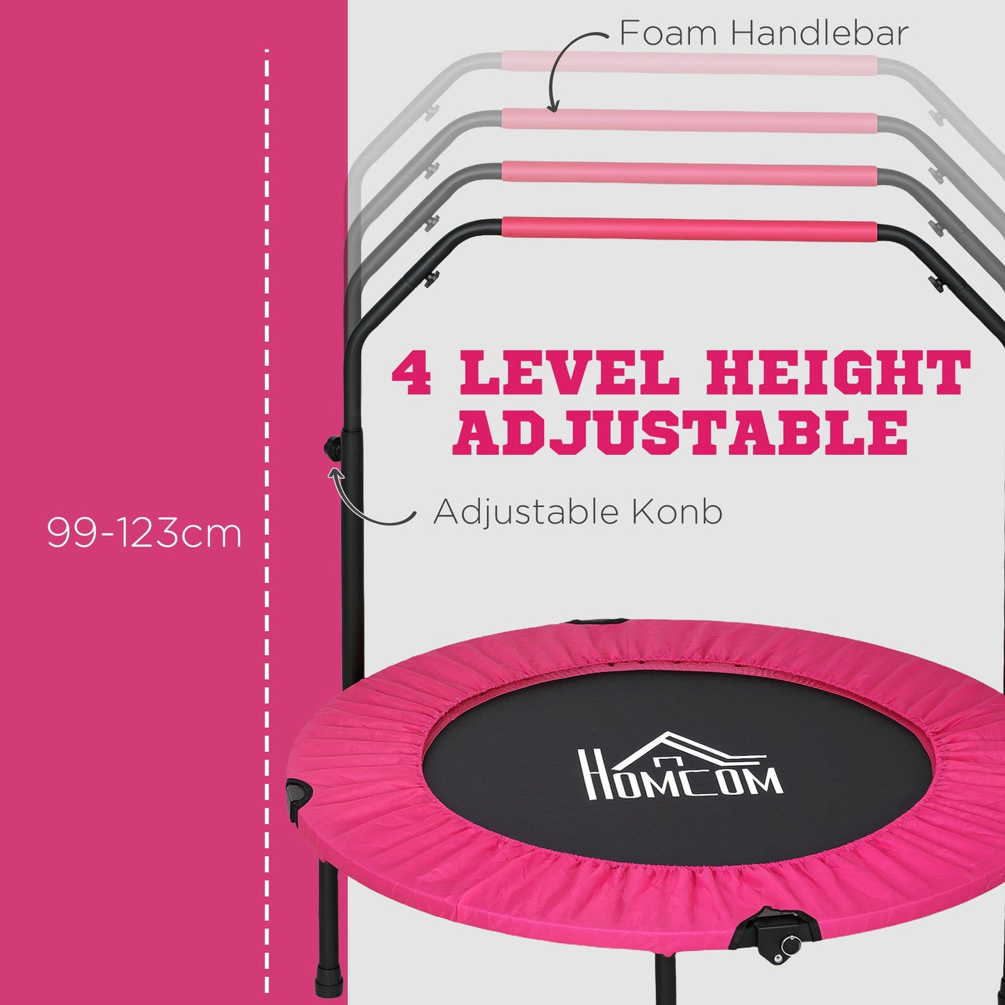 40" Foldable Mini Fitness Trampoline, with Adjustable Foam Handle