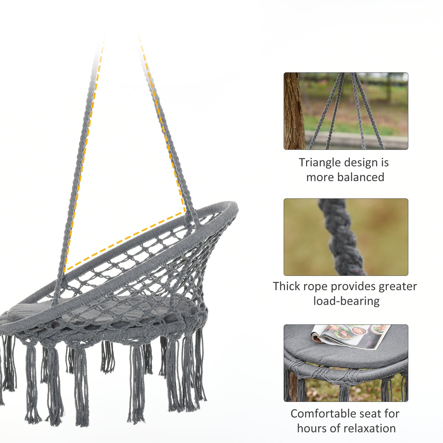 Outdoor Cotton-Polyester Blend Macrame Hanging Rope Chair