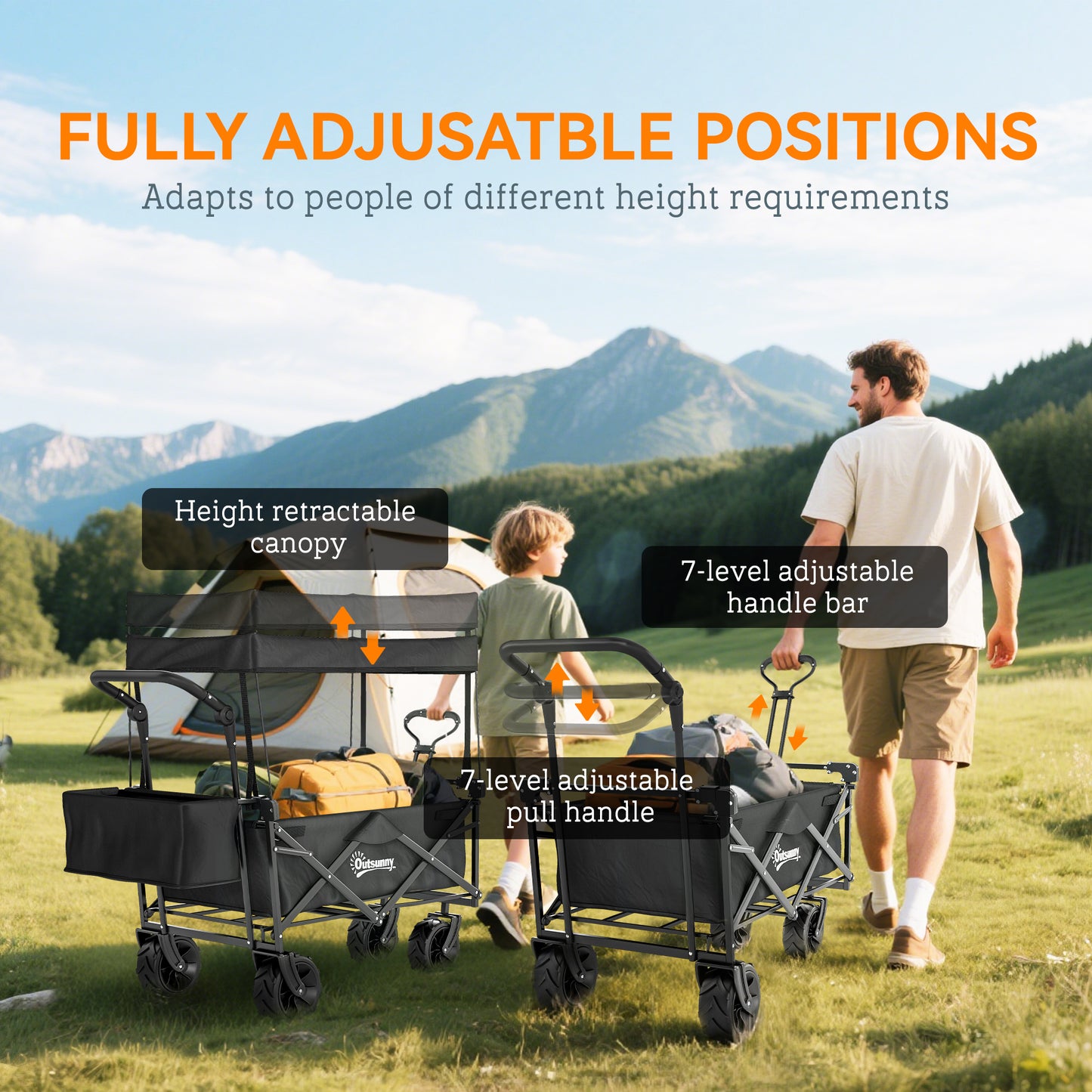 Folding Trolley Cart Storage Wagon Beach Trailer 4 Wheels