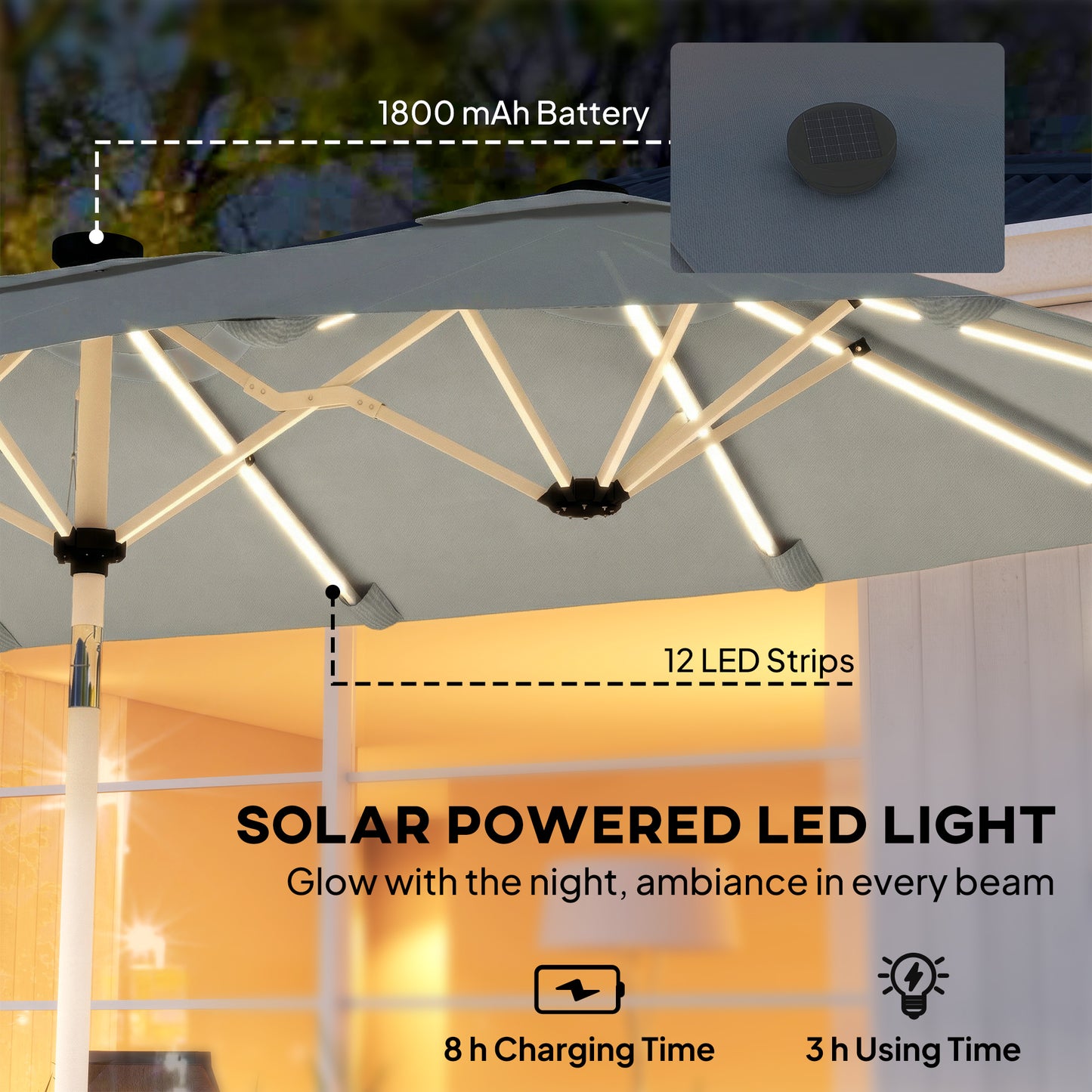 3 m Double-Sided Garden Parasol with LED Solar Lights