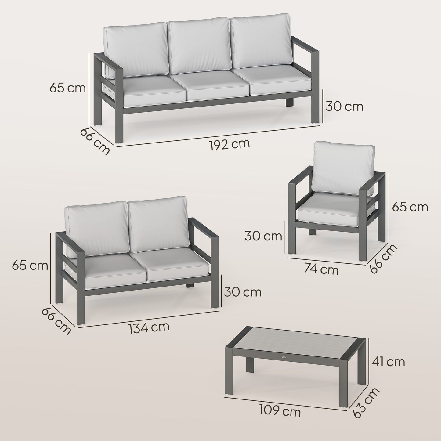 5 Pieces Aluminium Garden Furniture Set with Olefin Cushions