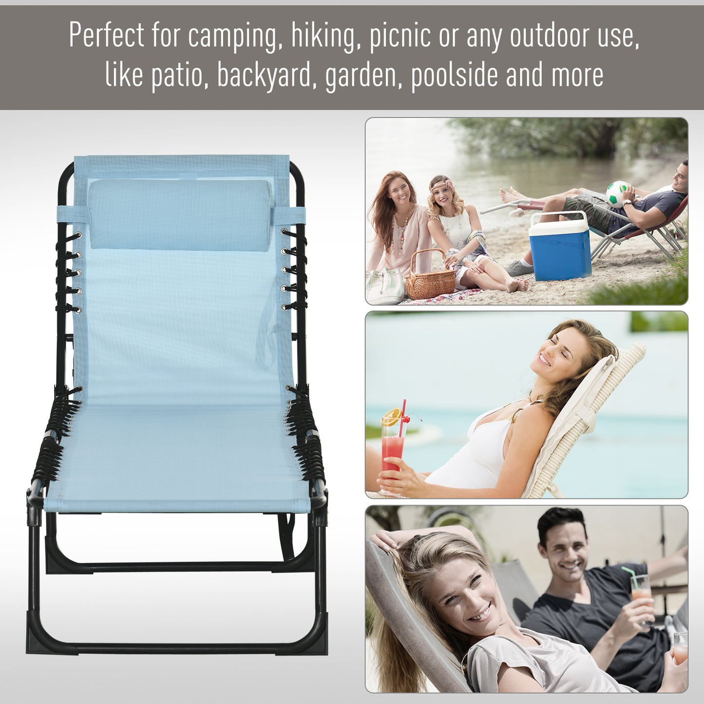 Folding Sun Lounger Beach Chaise Chair Garden Cot Camping Recliner