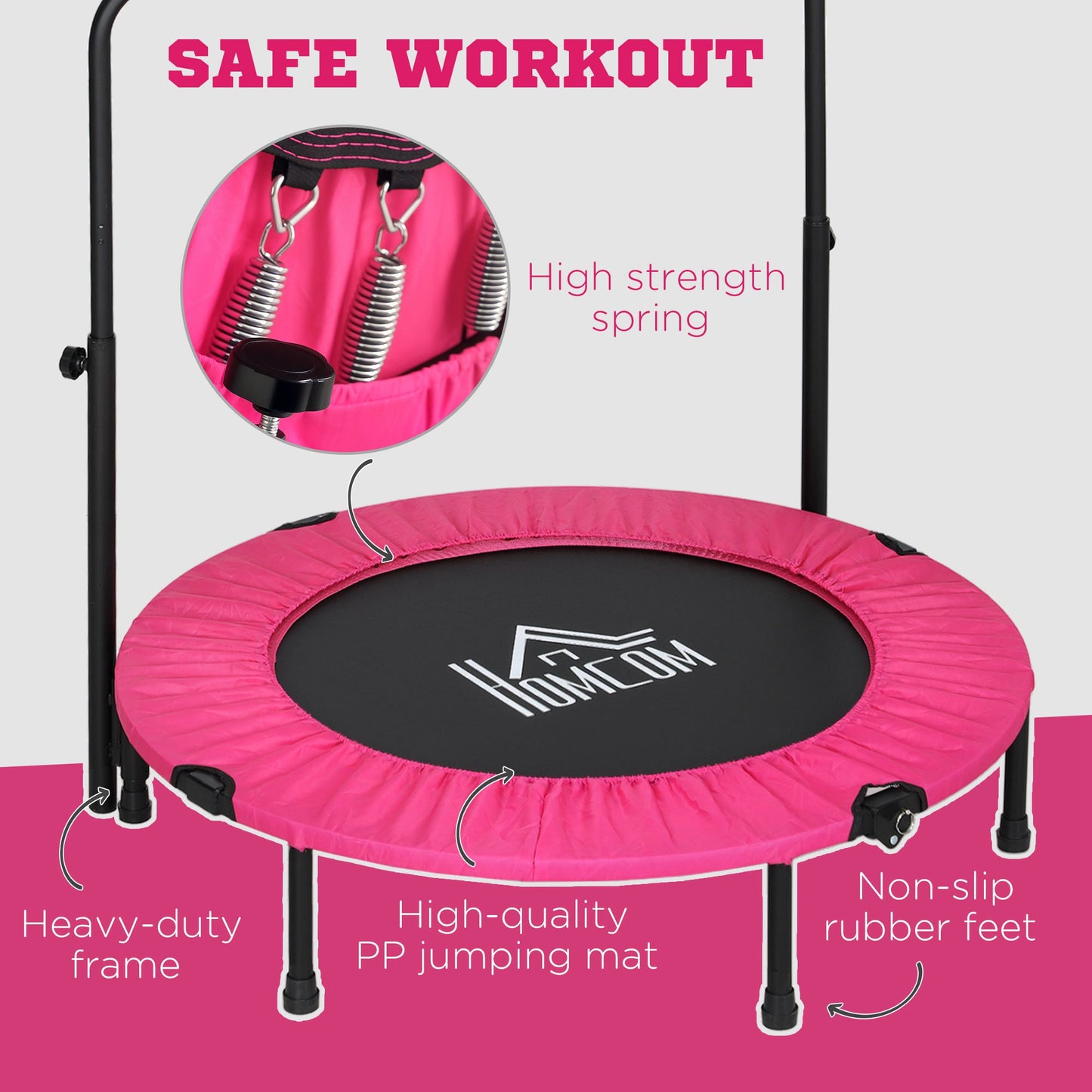 40" Foldable Mini Fitness Trampoline, with Adjustable Foam Handle