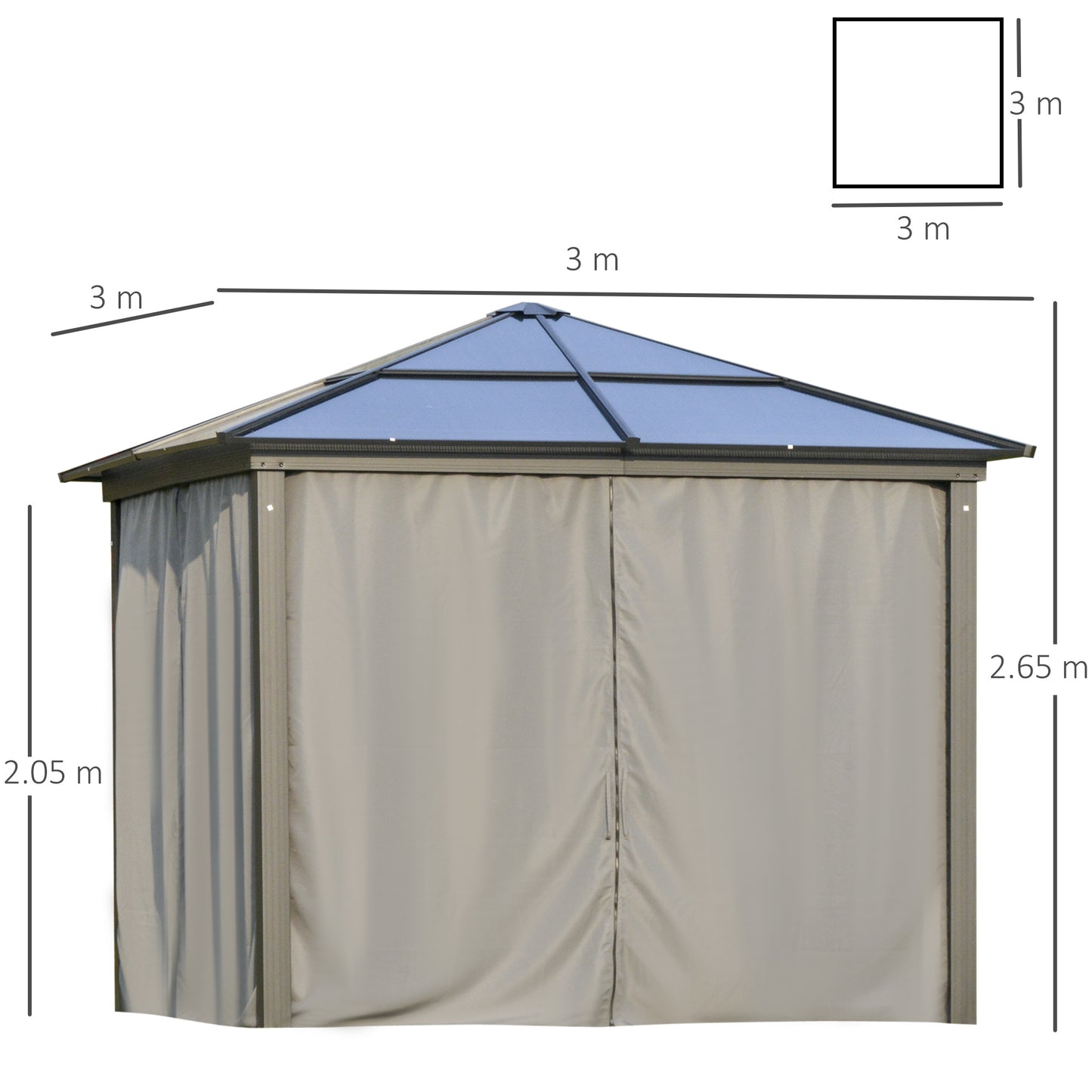 3 x 3(m) Hardtop Gazebo Canopy with Polycarbonate Roof (1)