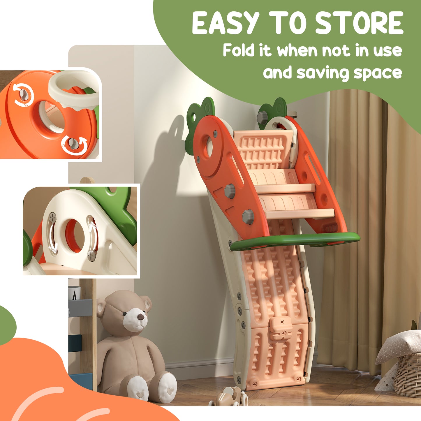 3 in 1 Foldable Toddler Slide with Basketball Hoop, Climber