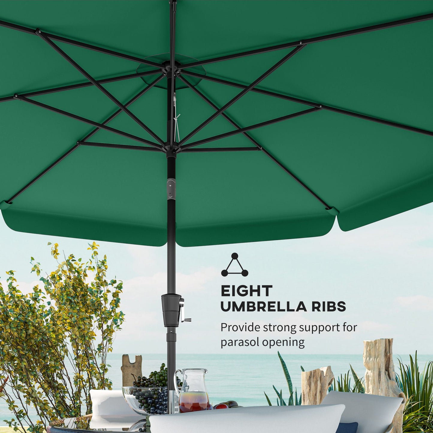 3 m Garden Parasol with Tilt Mechanism & Crank Handle