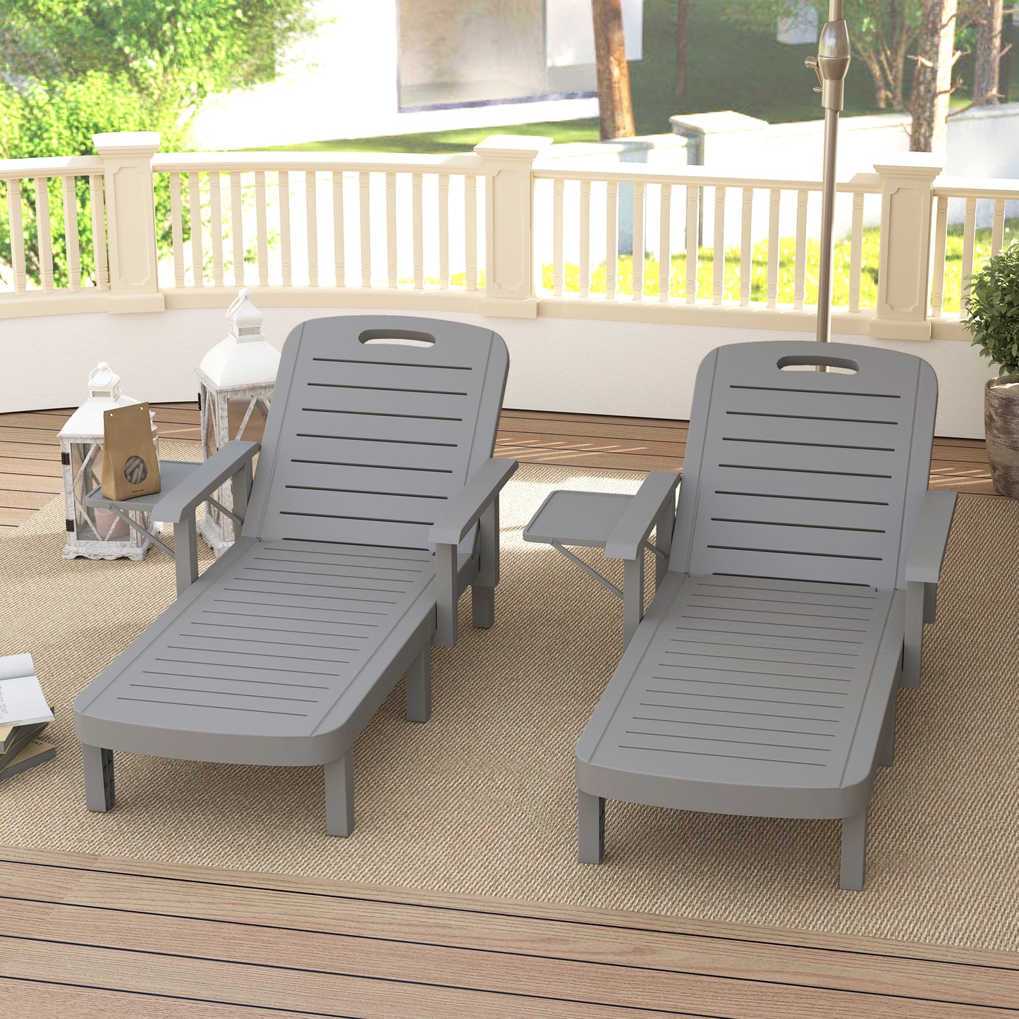 Set of 2 Resin Reclining Sun Loungers for Garden