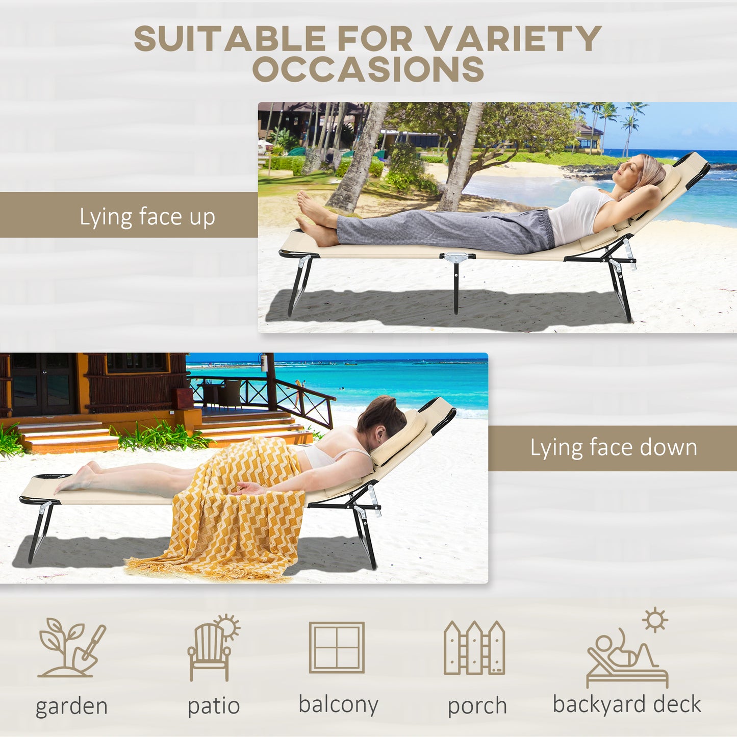 Folding Sun Loungers Set of 2 with Face Hole