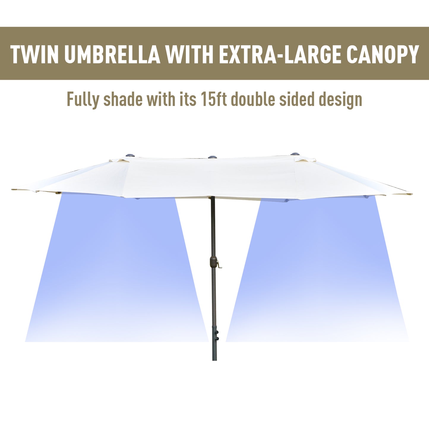 4.6M Sun Umbrella Canopy Double-sided Crank Sun Shade w/ Cross Base