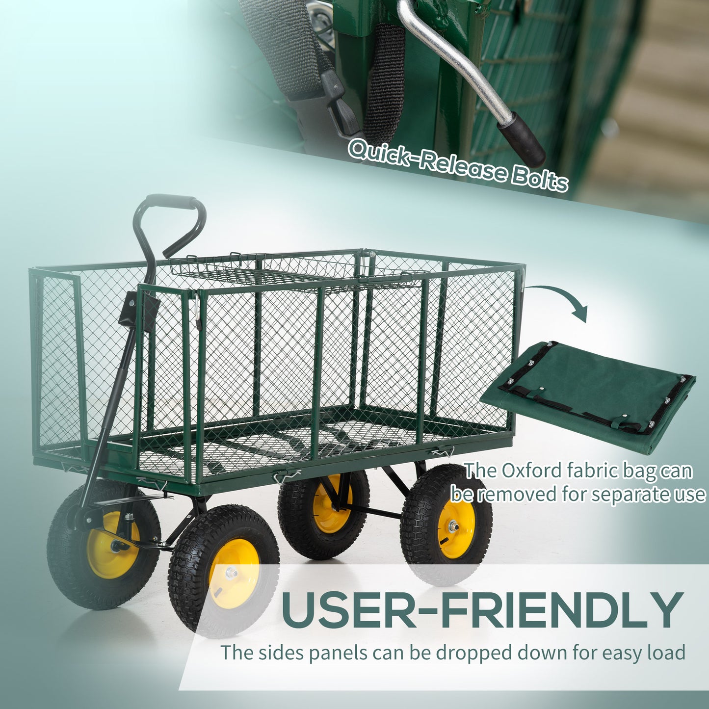 Large 4 Wheel Heavy Duty Garden Cart Truck Trolley Wheelbarrow