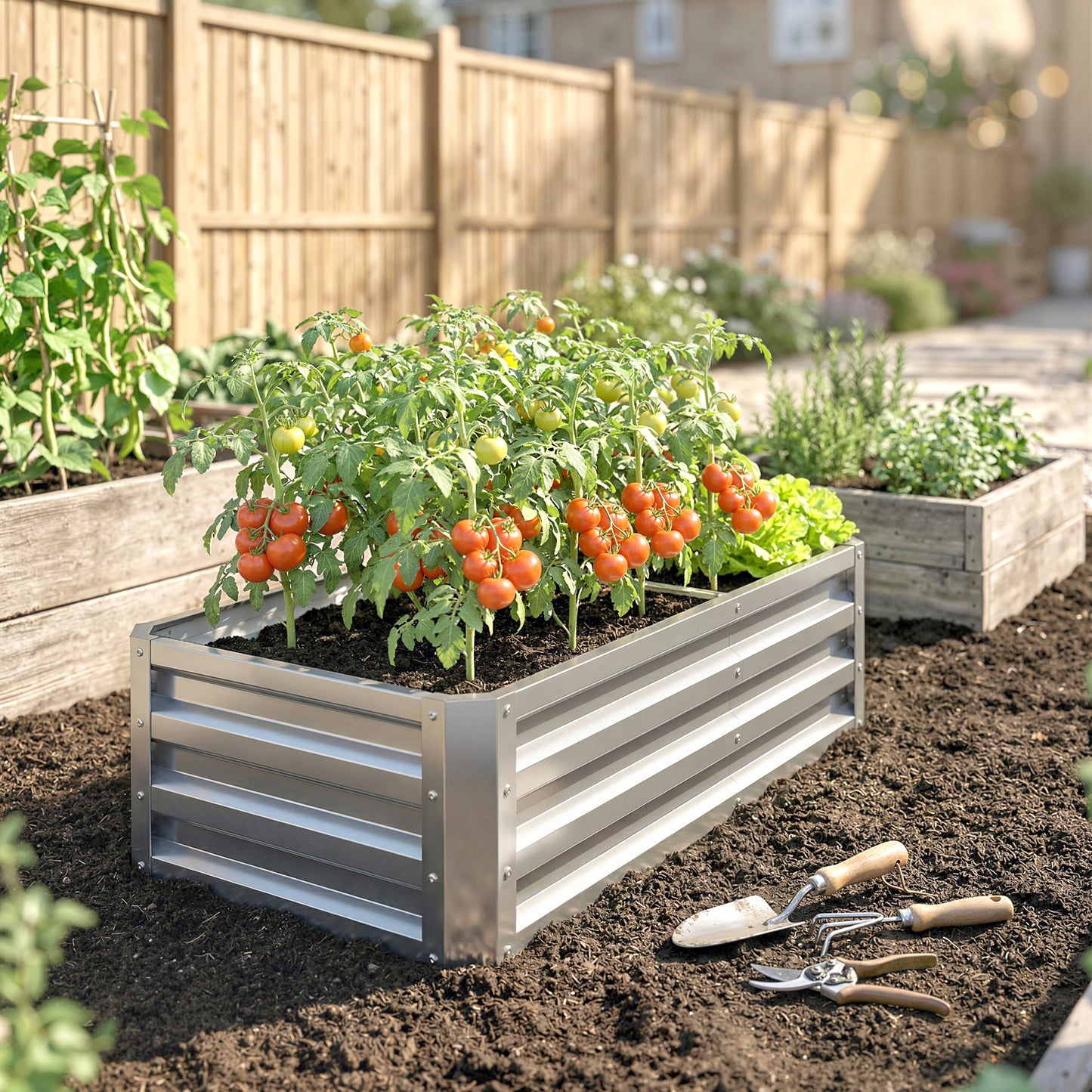 Raised Beds for Garden, Galvanized Outdoor Planters