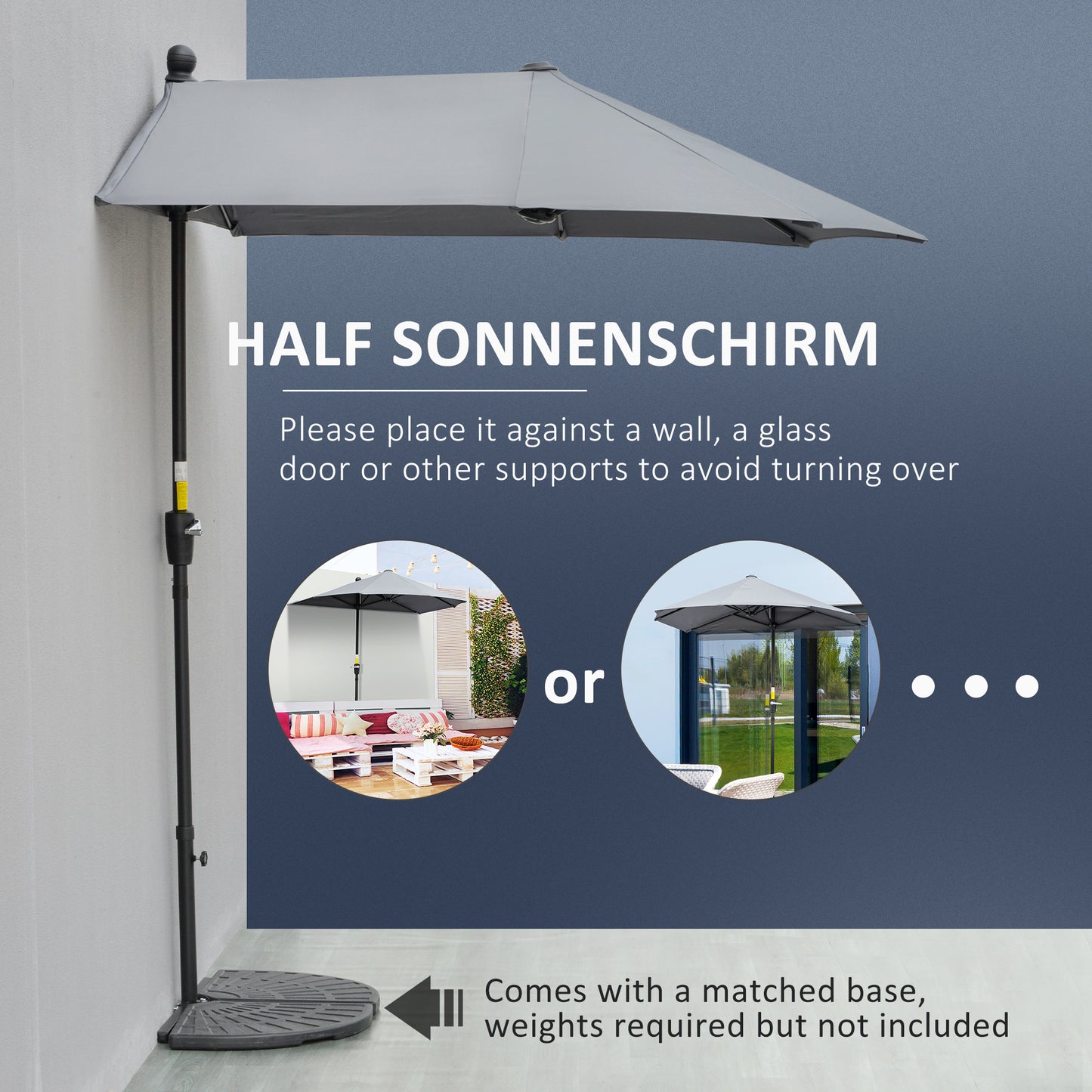 2m Half Parasol Market Umbrella Garden Balcony Parasol
