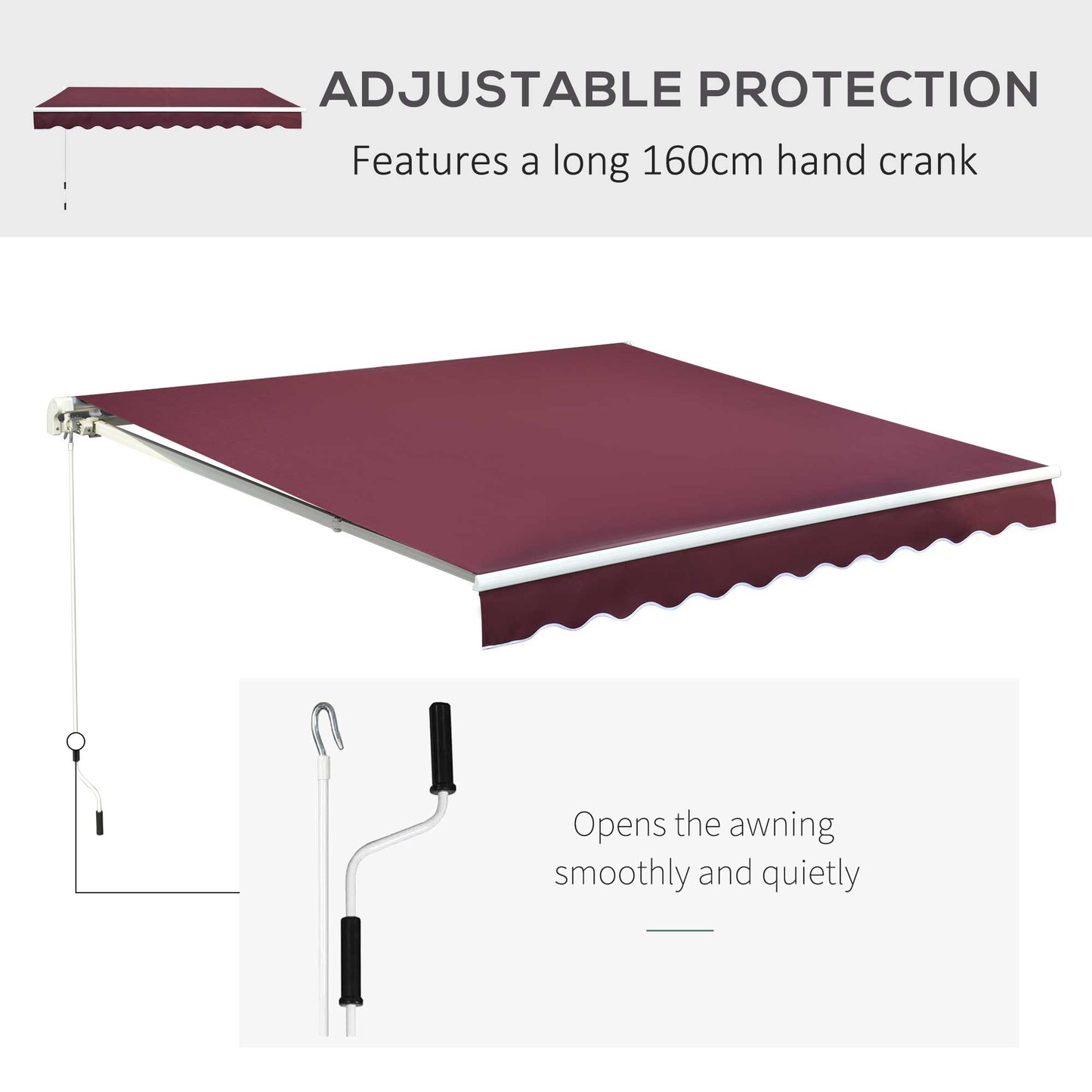 3 x 2.5m Manual Retractable Awning for Patio 45-75° Sun Canopy