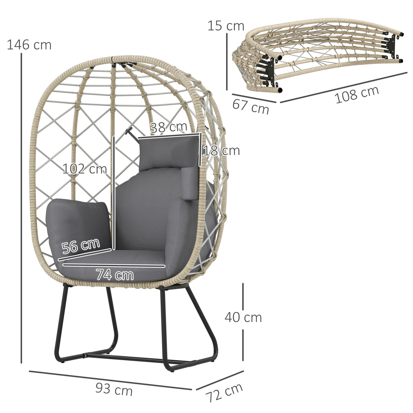 Rattan Egg Chair Outdoor Indoor Wicker Chair with Thickened Cushion