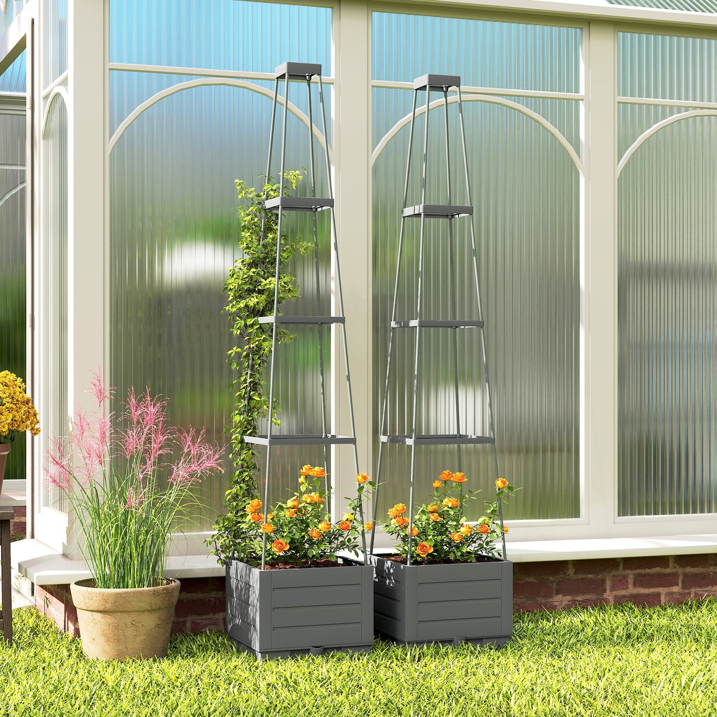 2 Pack Raised Garden Bed with Trellis