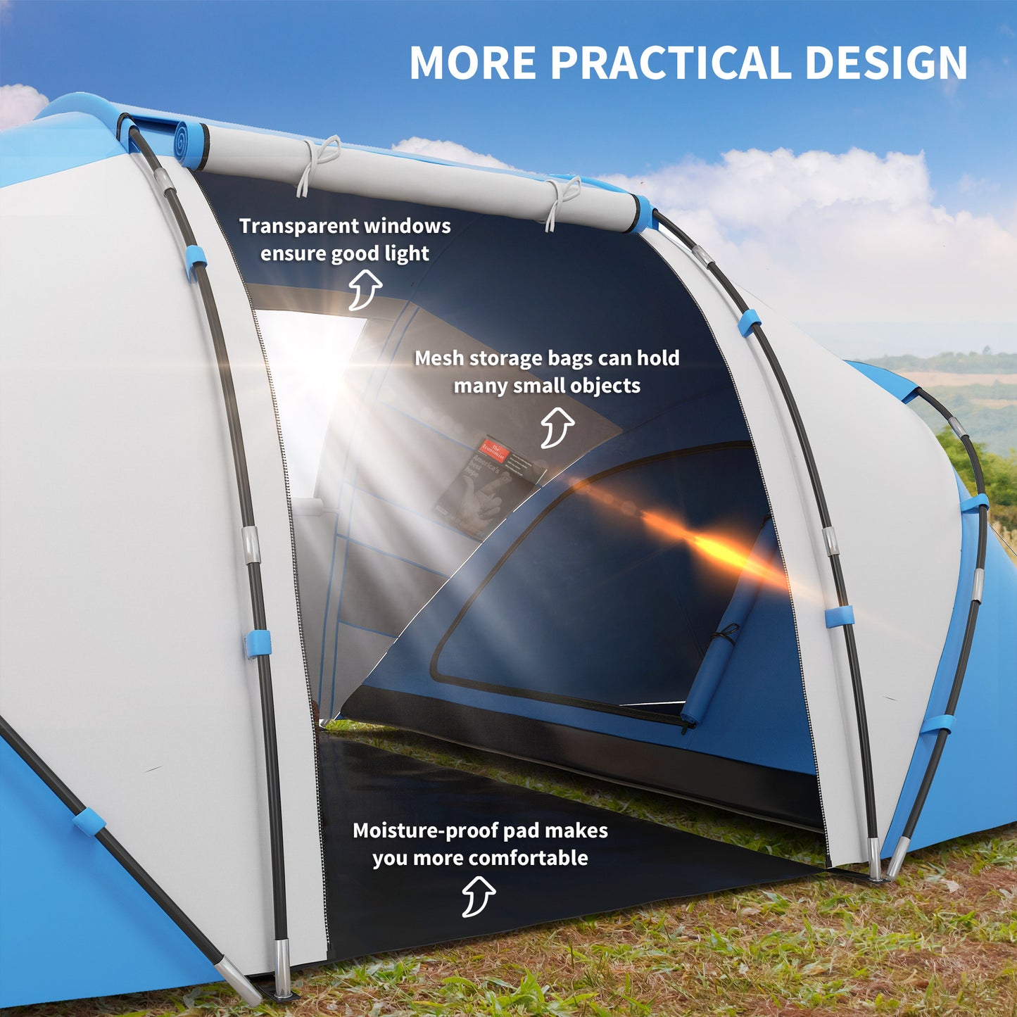 4-6 Man Camping Tent w/ Two Bedroom, Hiking Sun Shelter