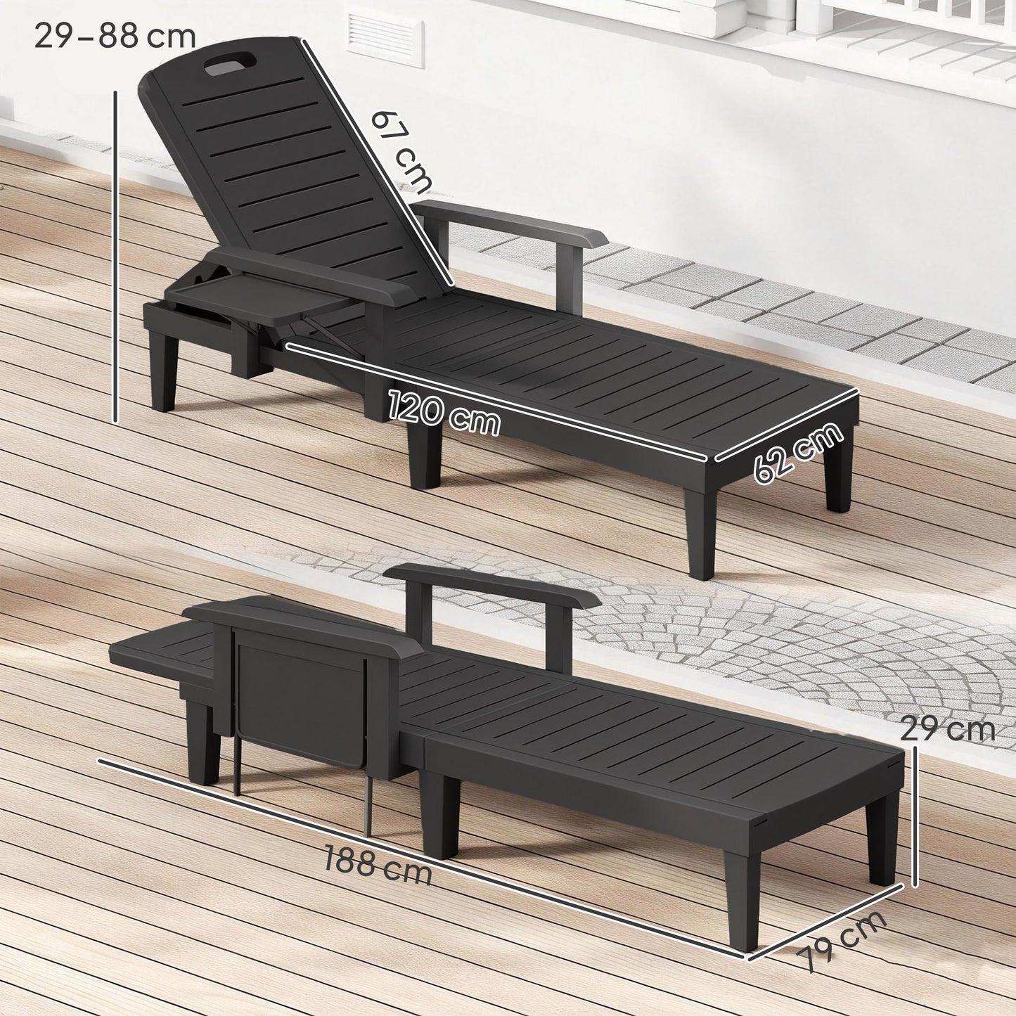 Set of 2 Reclining Sun Loungers