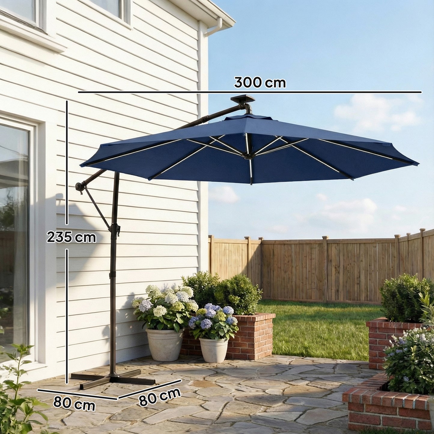 3 m Garden Cantilever Parasol with LED Solar Light