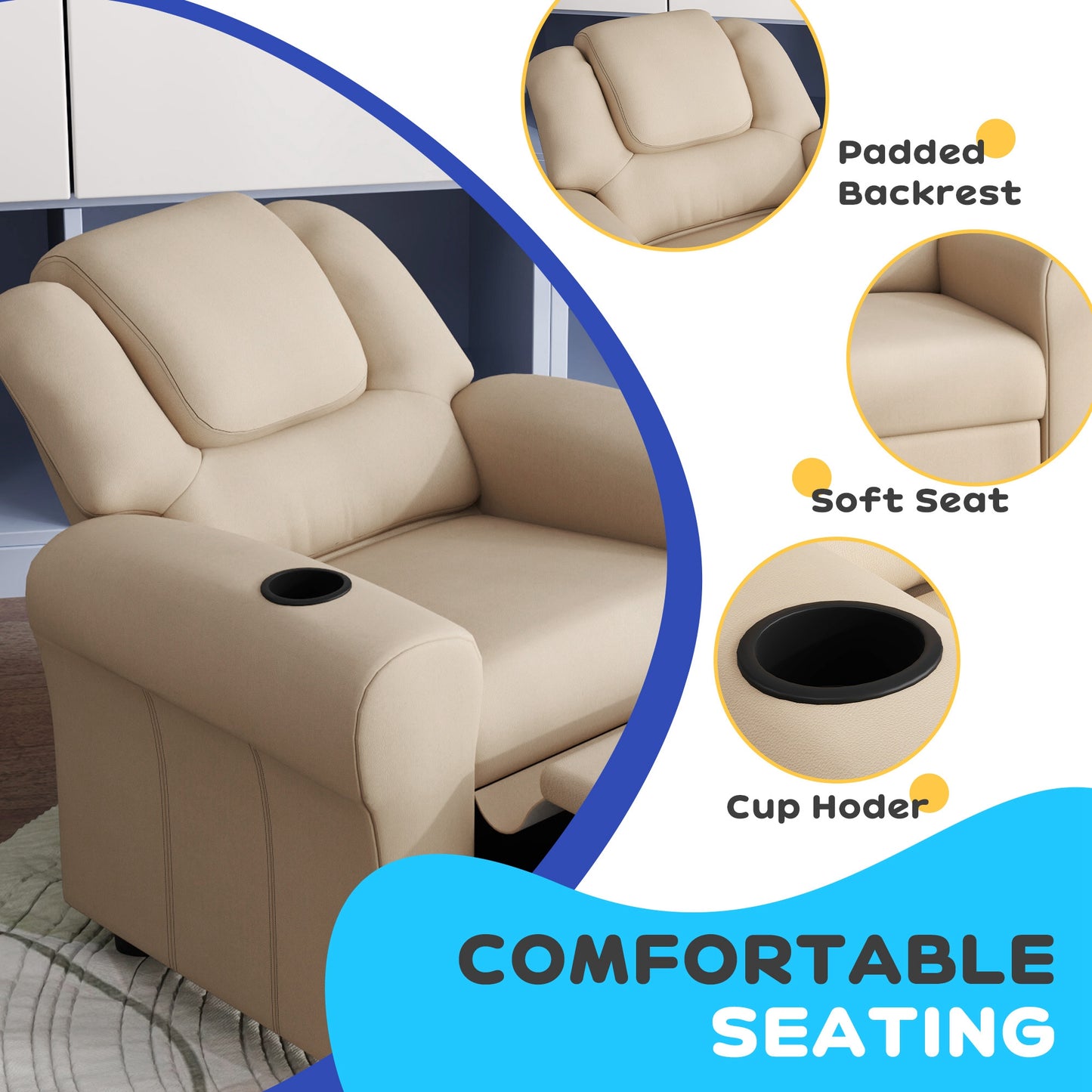 Kids Recliner Chair, PU Leather with Adjustable Backrest, Footrest